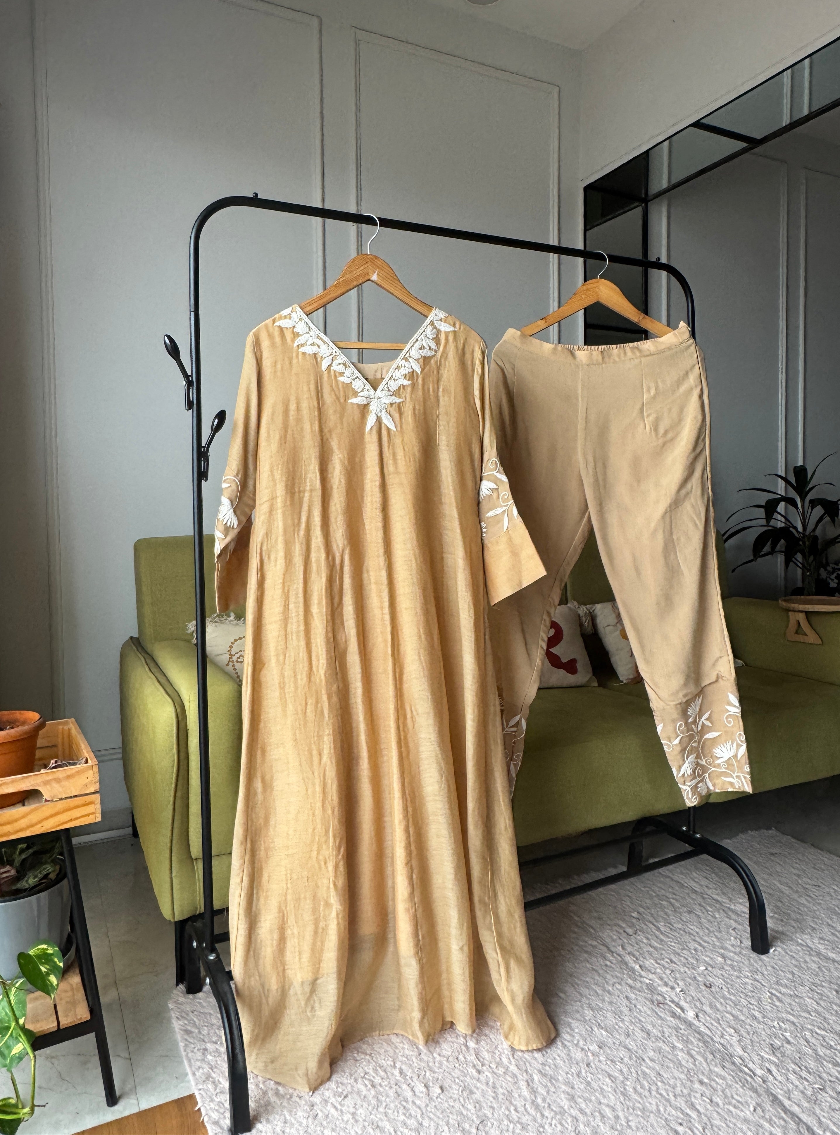 Rajeshwari Handwork V Neck Mul Chanderi Dress(Make to Order)