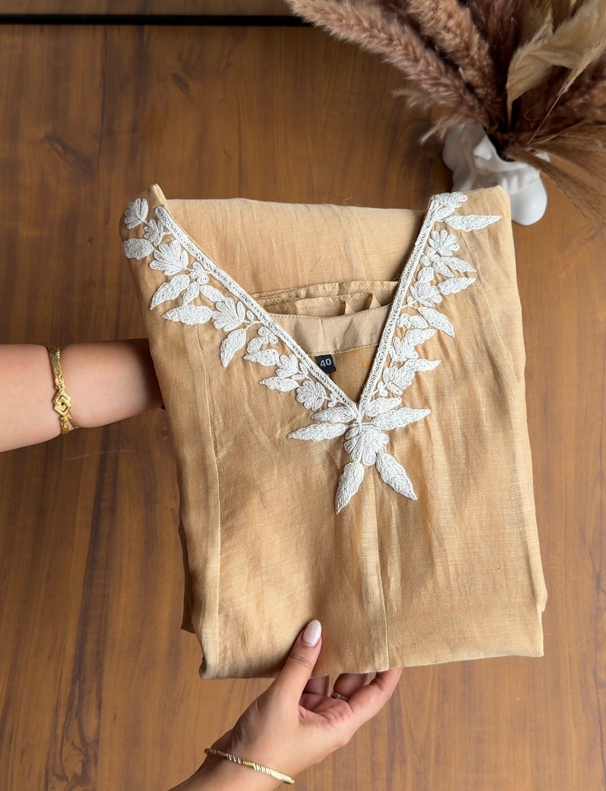 Rajeshwari Handwork V Neck Mul Chanderi Dress(Make to Order)