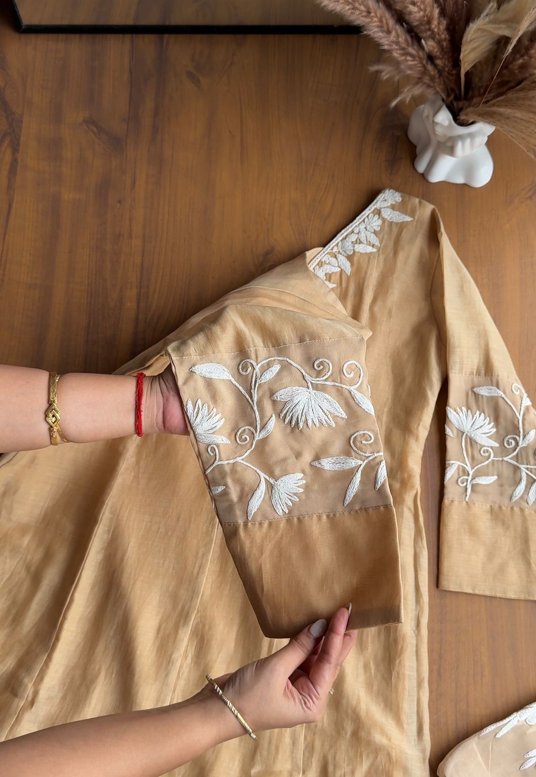 Rajeshwari Handwork V Neck Mul Chanderi Dress(Make to Order)