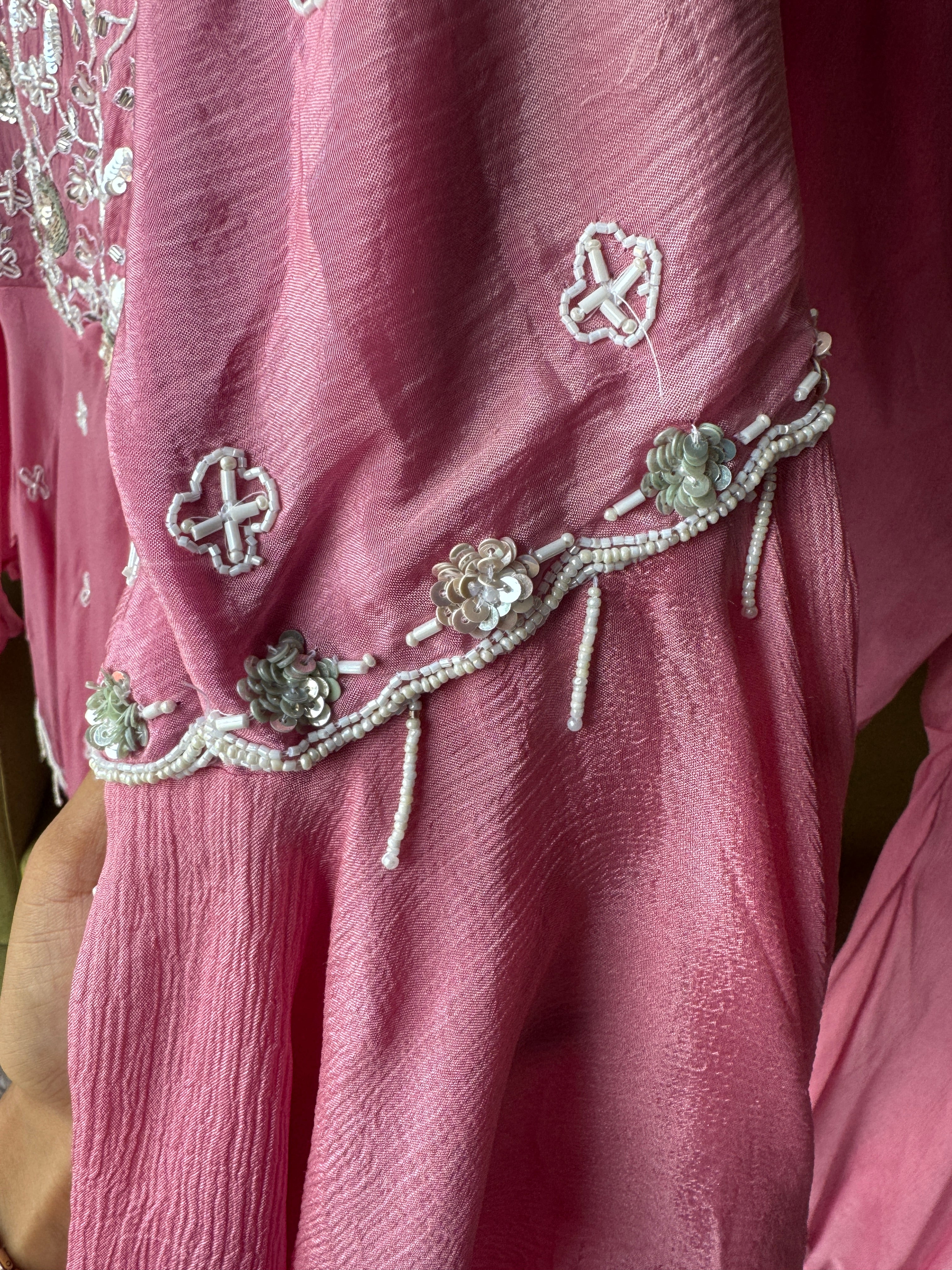 Sharvari hand work asymmetrical kurta with bell bottom pants (Make to Order)