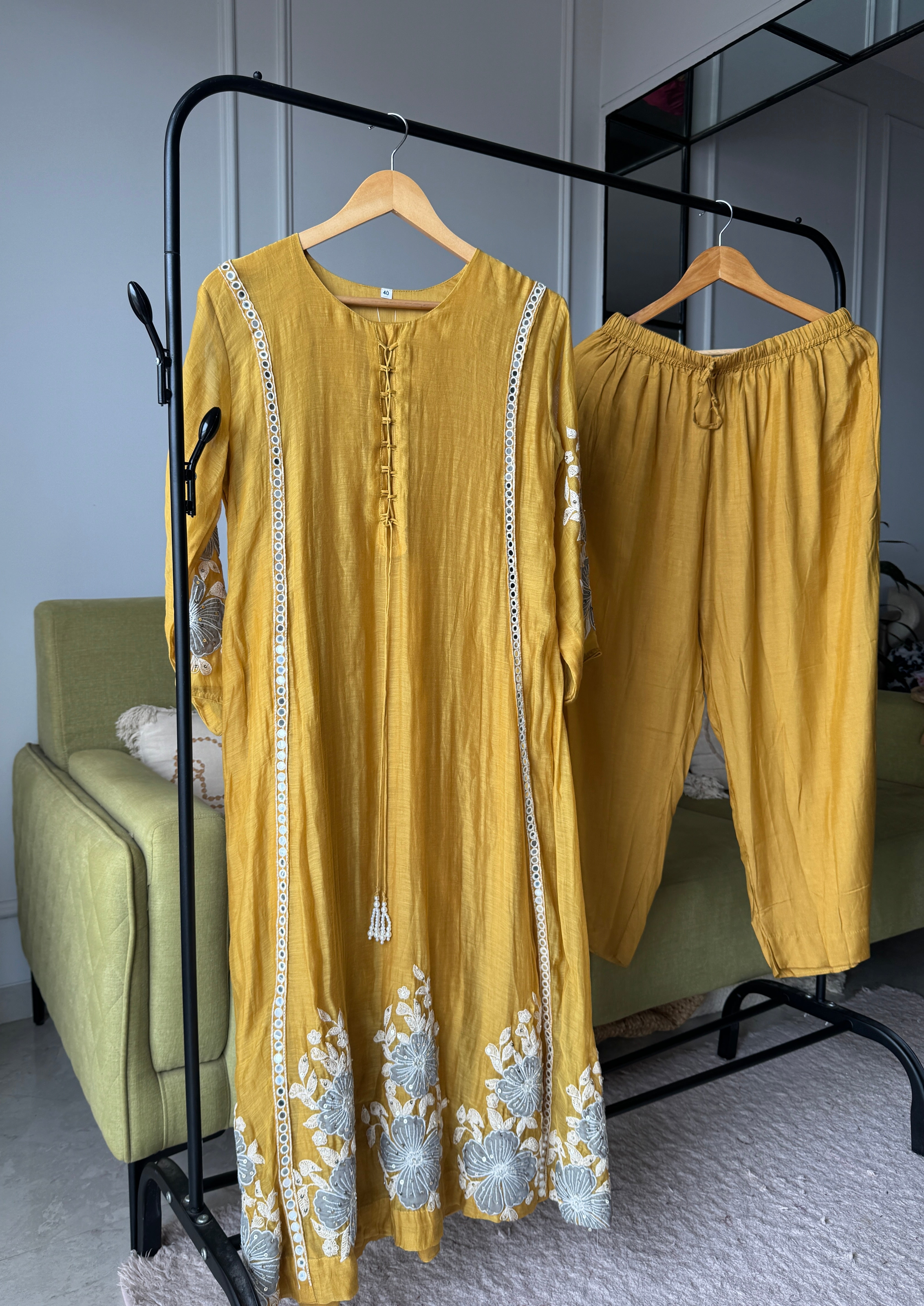 Madhavi Mul Chanderi Cross Cross Neck Handwork Dress