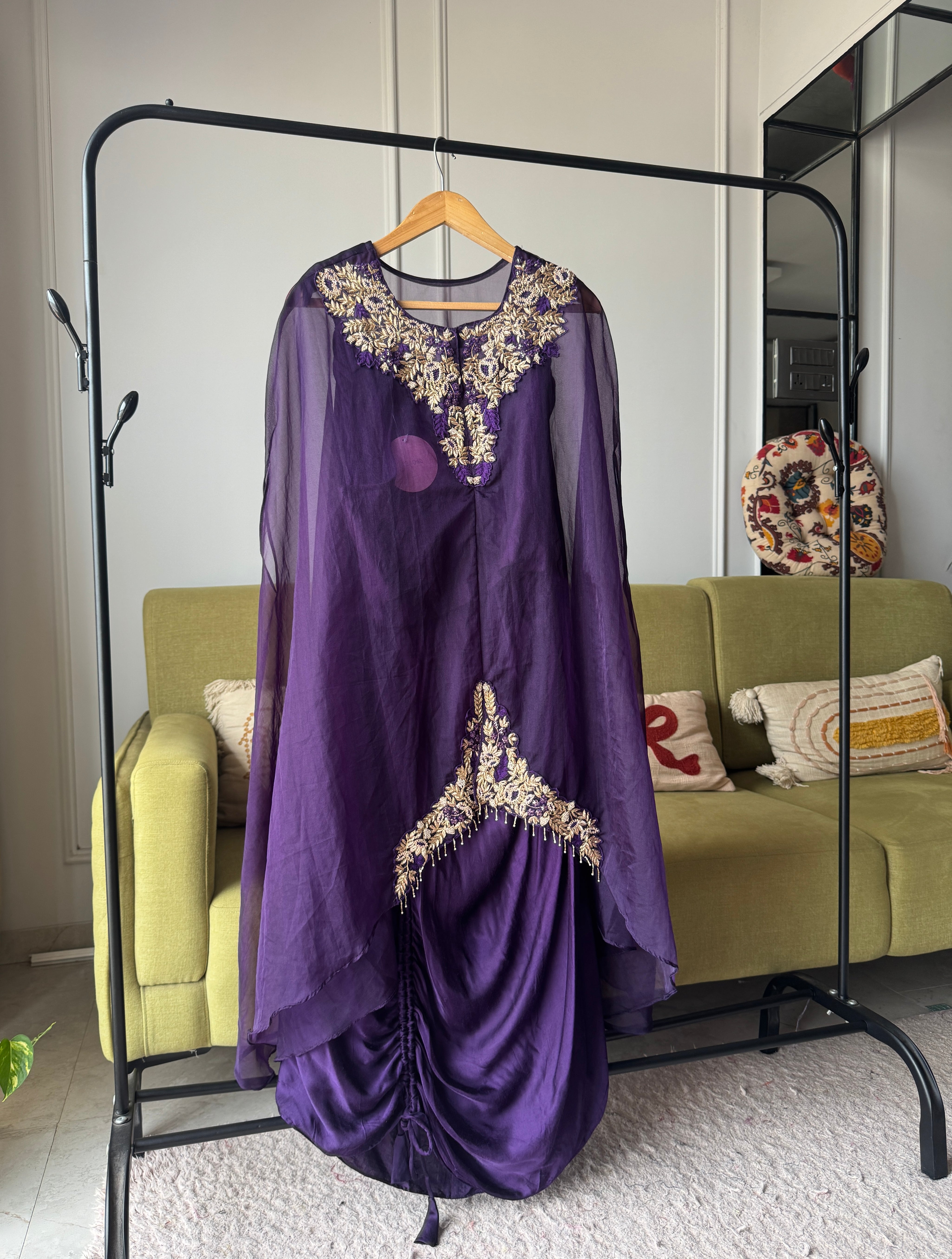 Shama crop top with cowl skirt and kaftan cover up