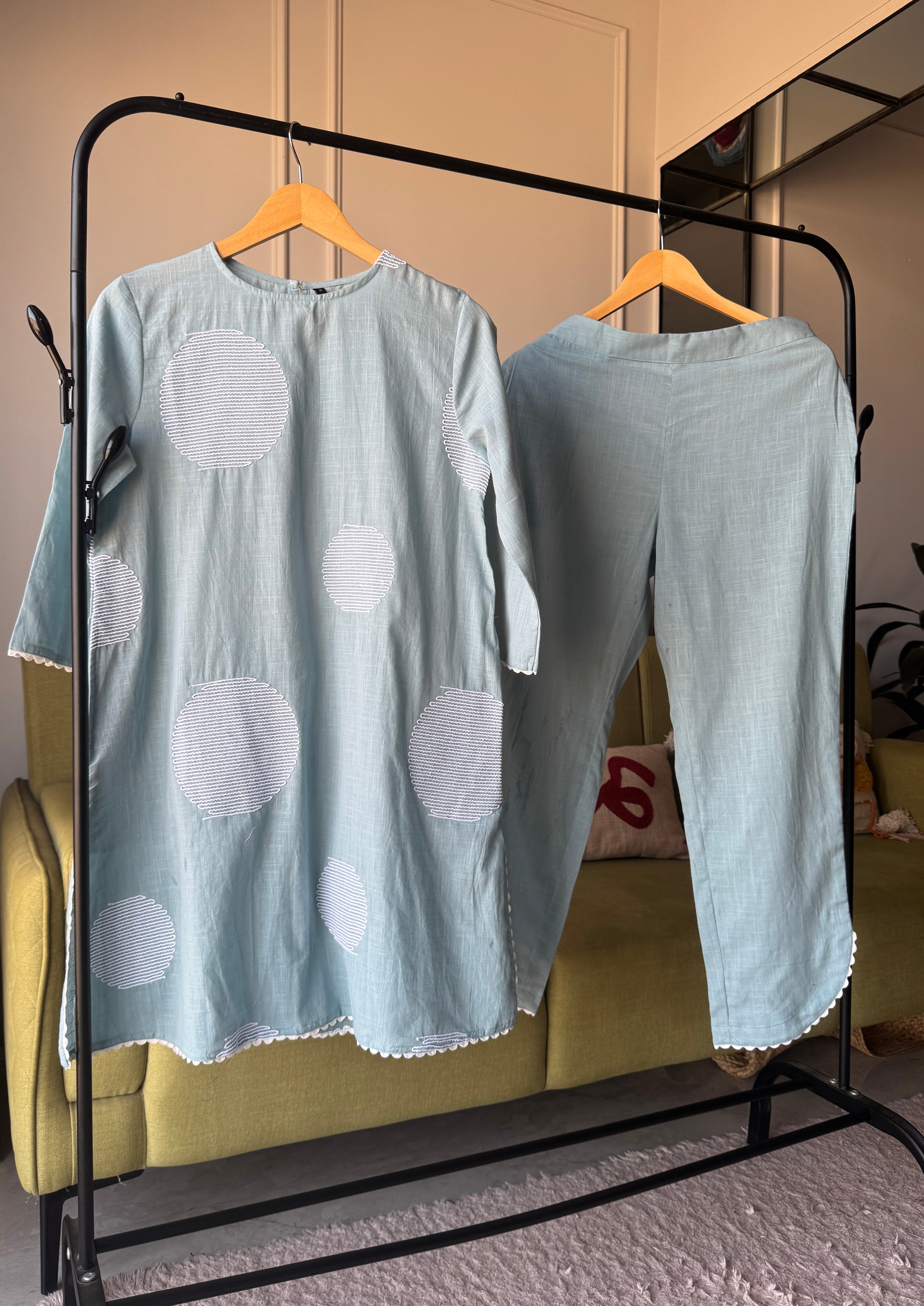 Anika Pastel Blue Embroidered Coord Set