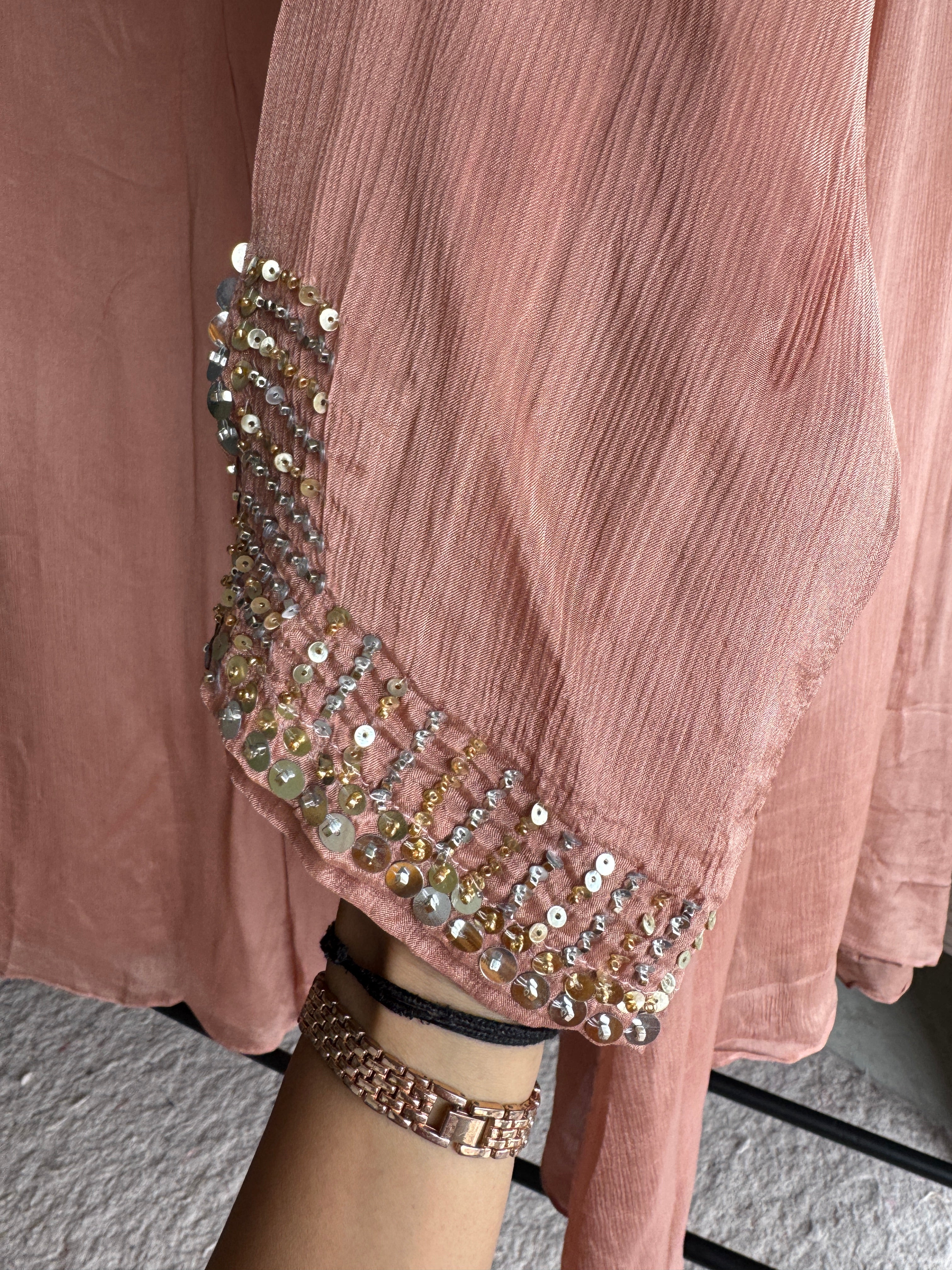 Ragini Chinon Squence Work Kurta With Flared Plazzo Pants