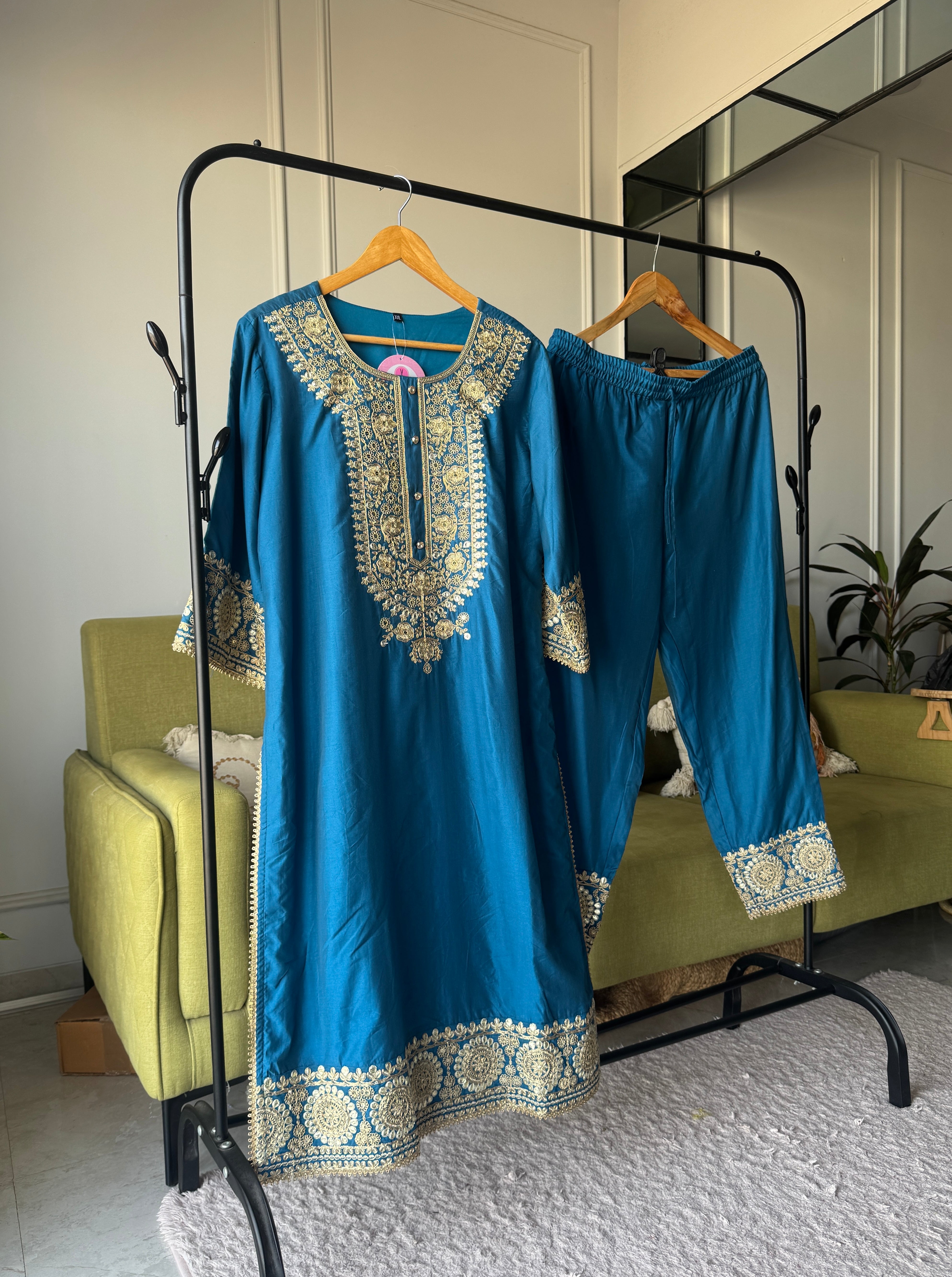 Vaishnavi Silk Straight Cut Dress With Embroidery