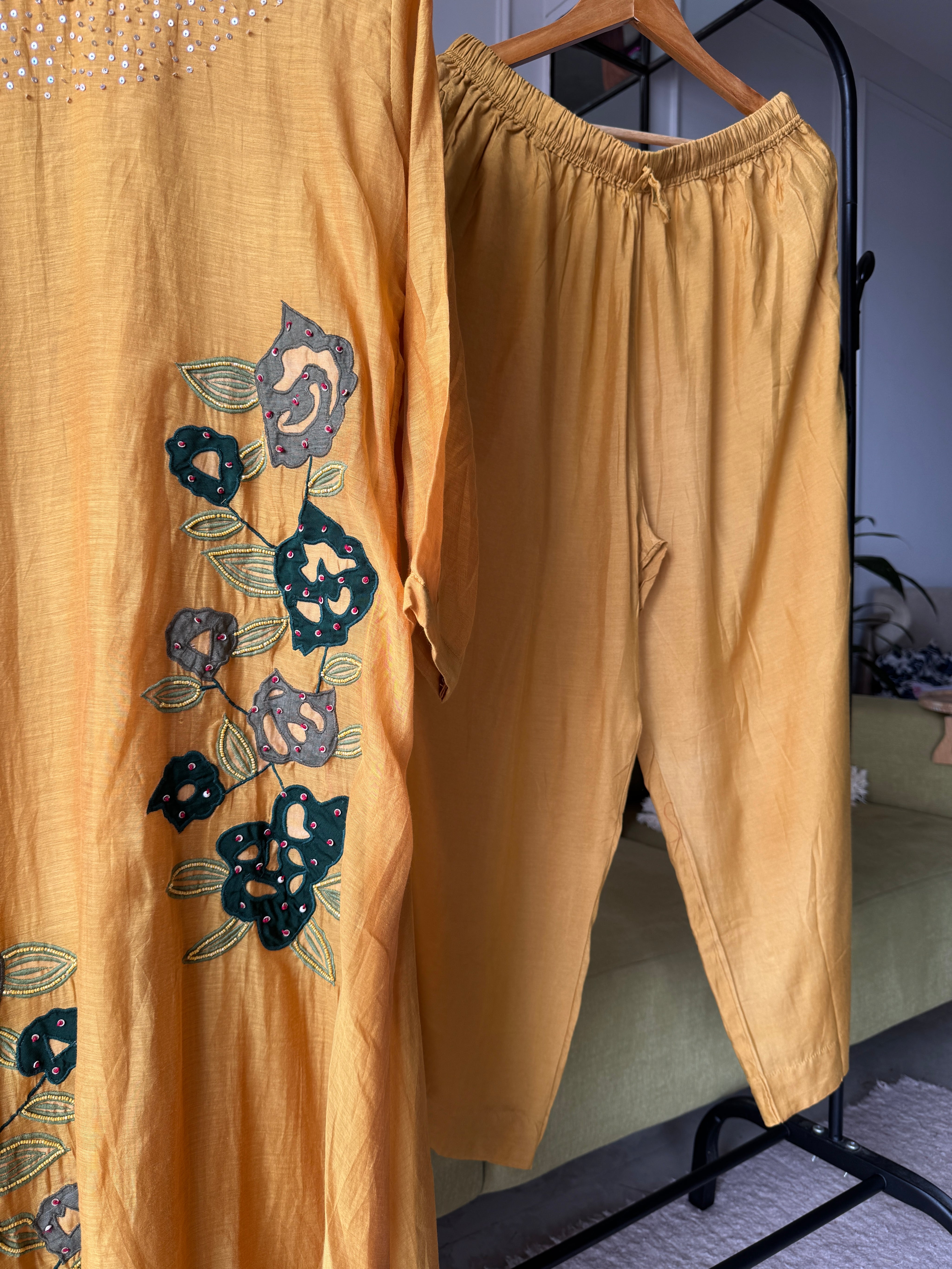 Rani mul chanderi kardana Aline dress with plazzo