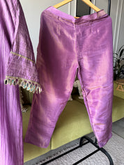 Shama Mirror Work Tissue Shimmer Kurta With Inner And Pants