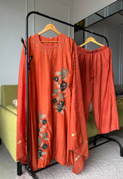 Rani mul chanderi kardana Aline dress with plazzo