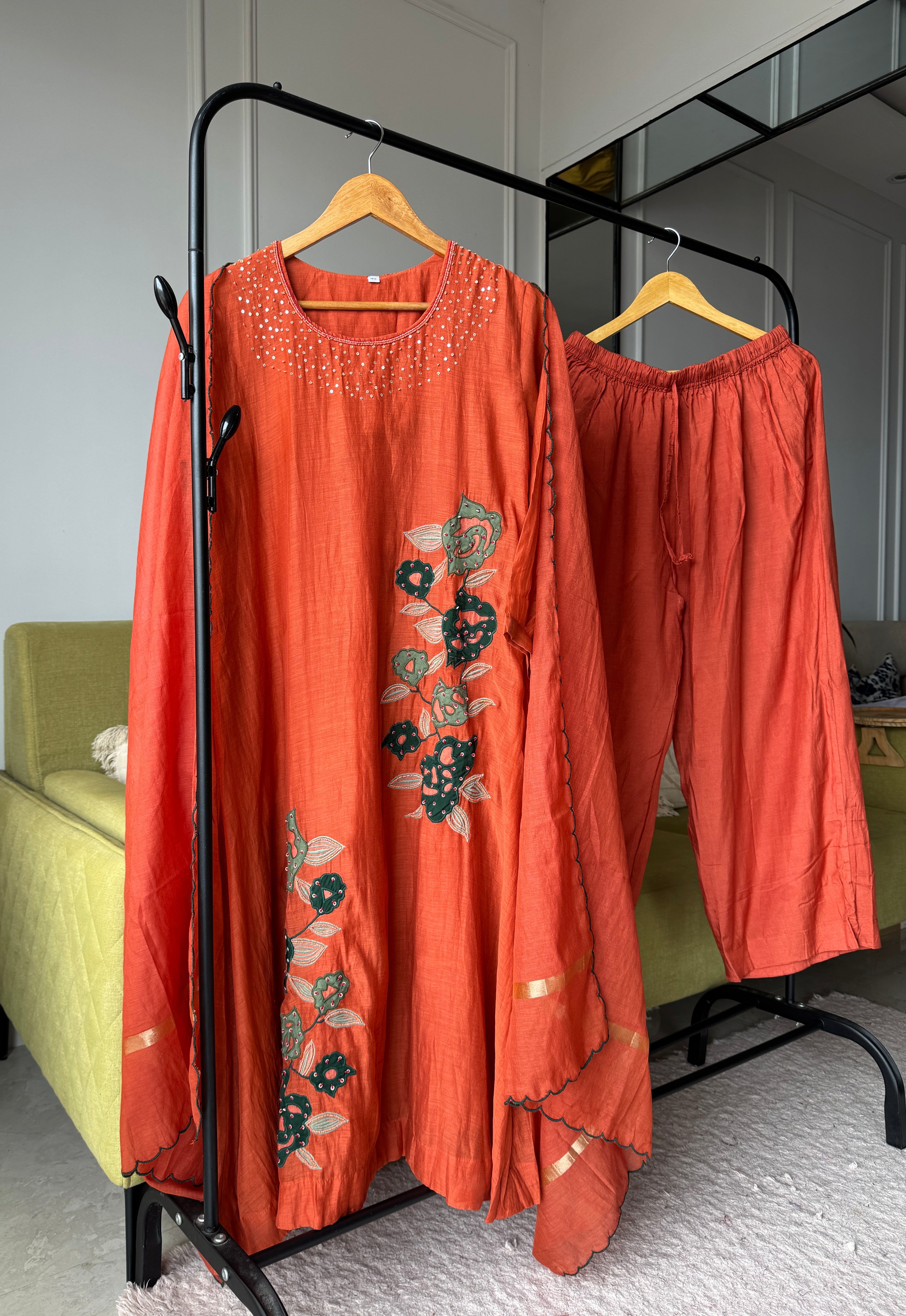 Rani mul chanderi kardana Aline dress with plazzo