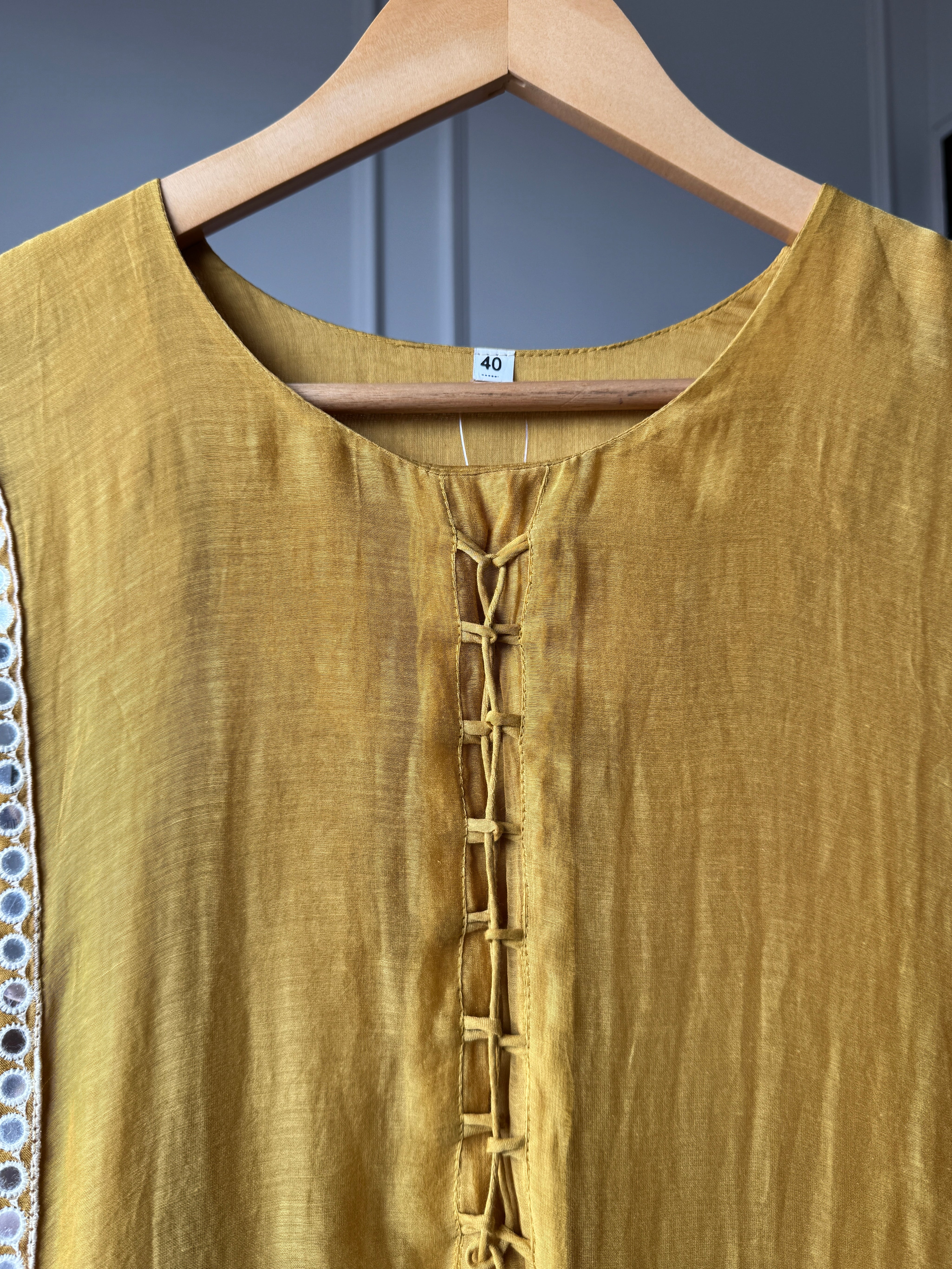 Madhavi Mul Chanderi Cross Cross Neck Handwork Dress