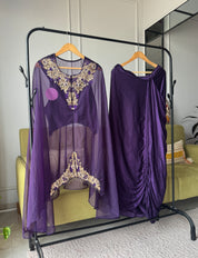 Shama crop top with cowl skirt and kaftan cover up