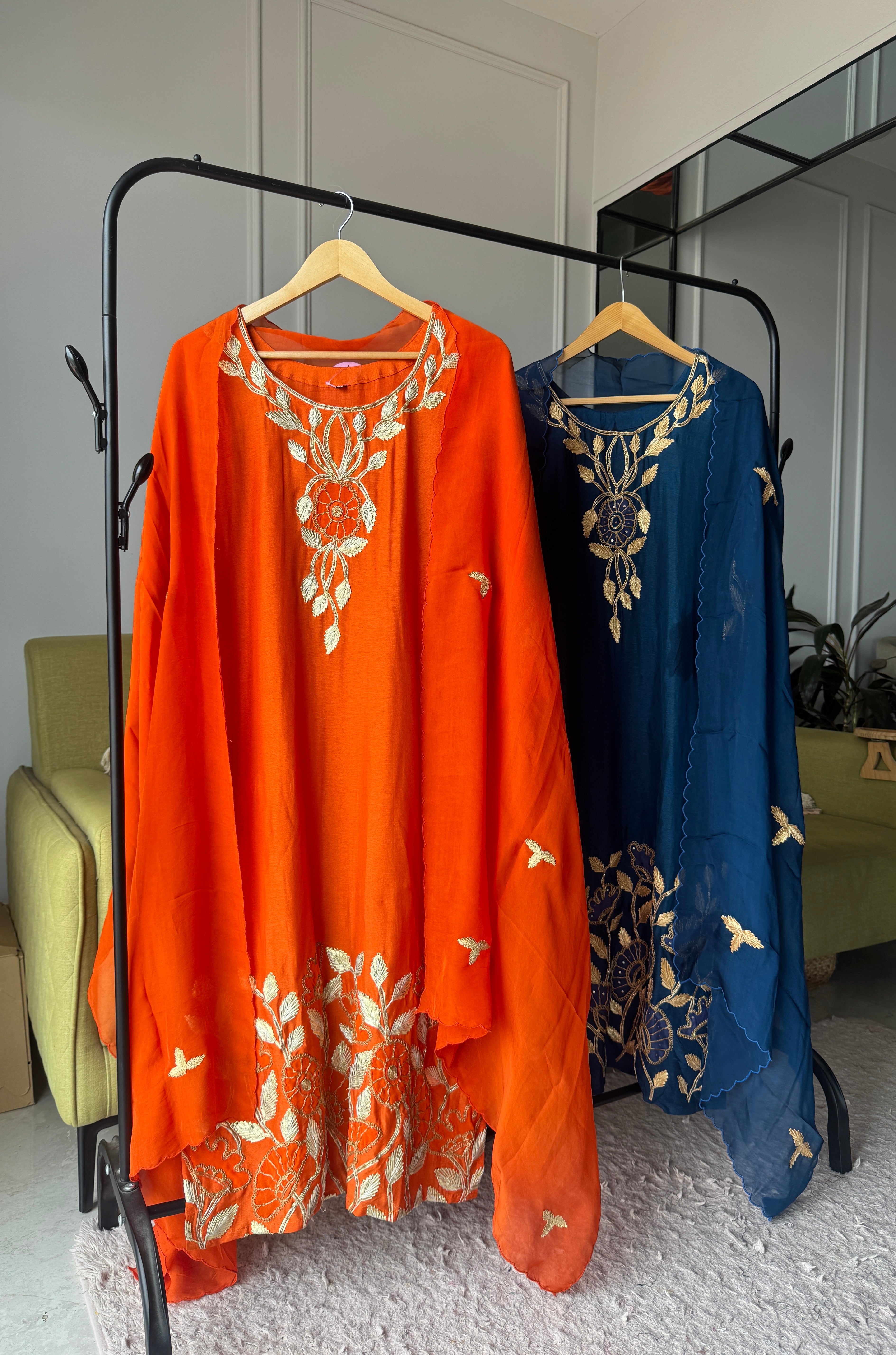 Mehek hand work golden gotta plazzo dress(Make to Order)