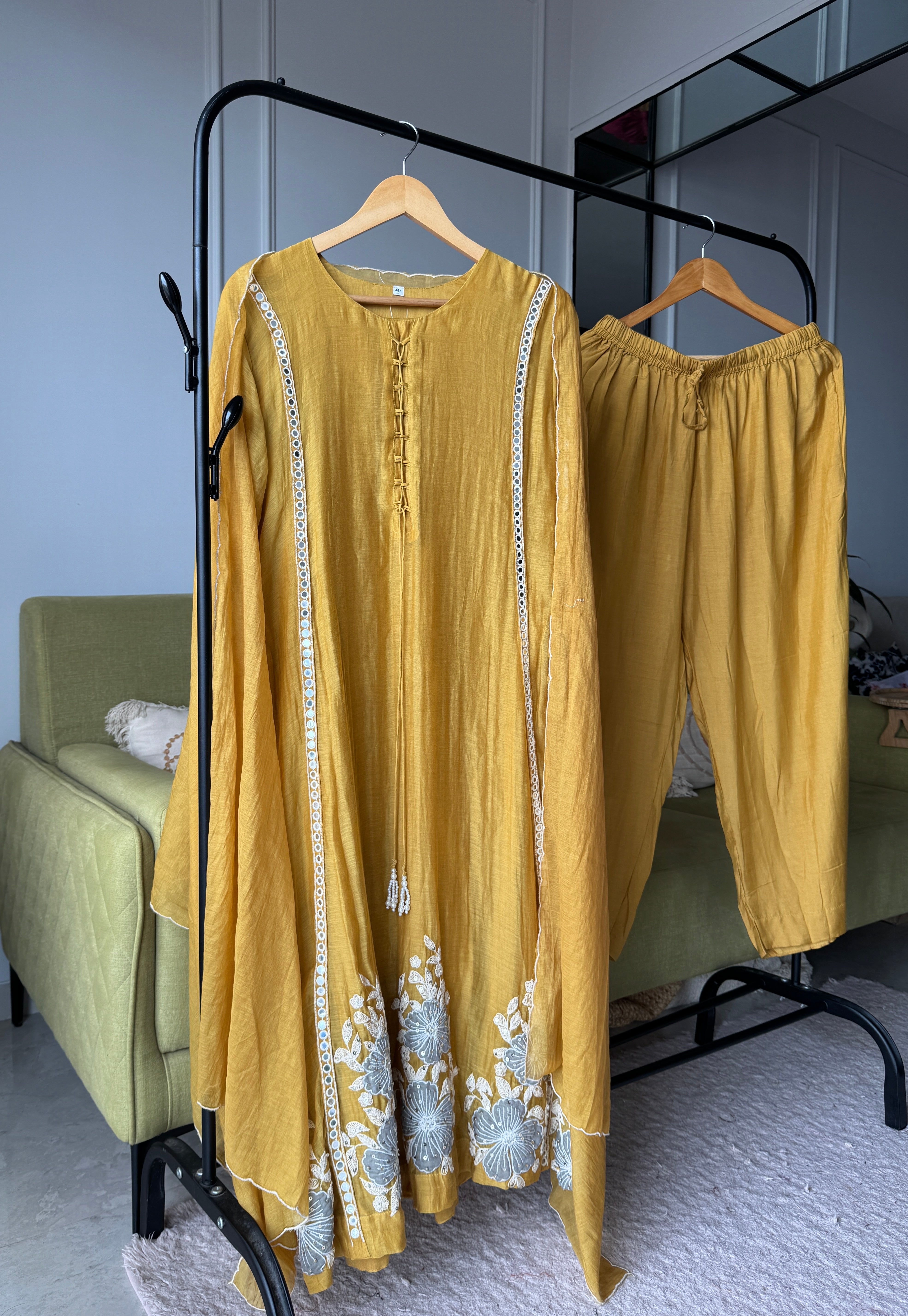 Madhavi Mul Chanderi Cross Cross Neck Handwork Dress