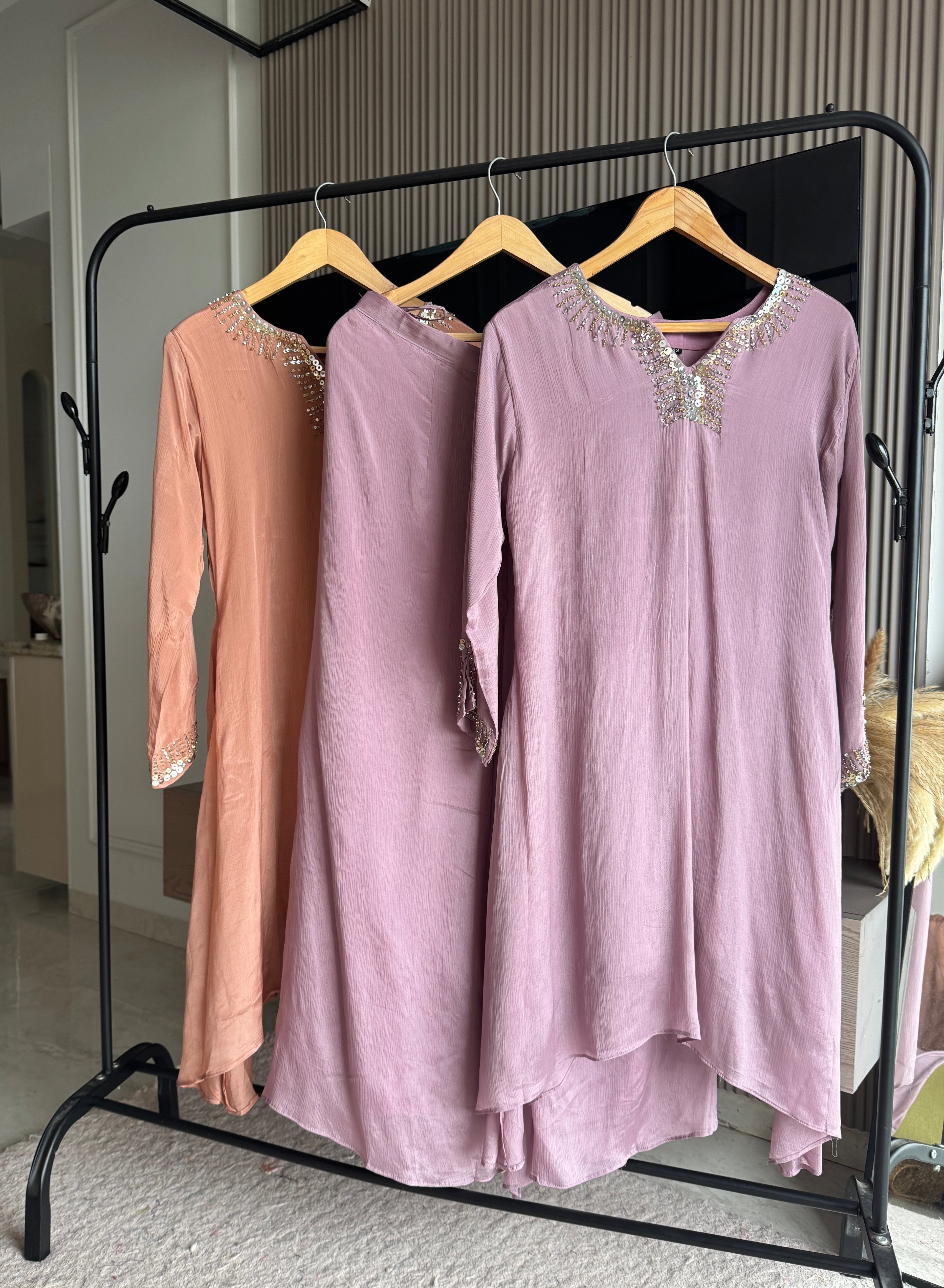 Ragini Chinon Squence Work Kurta With Flared Plazzo Pants