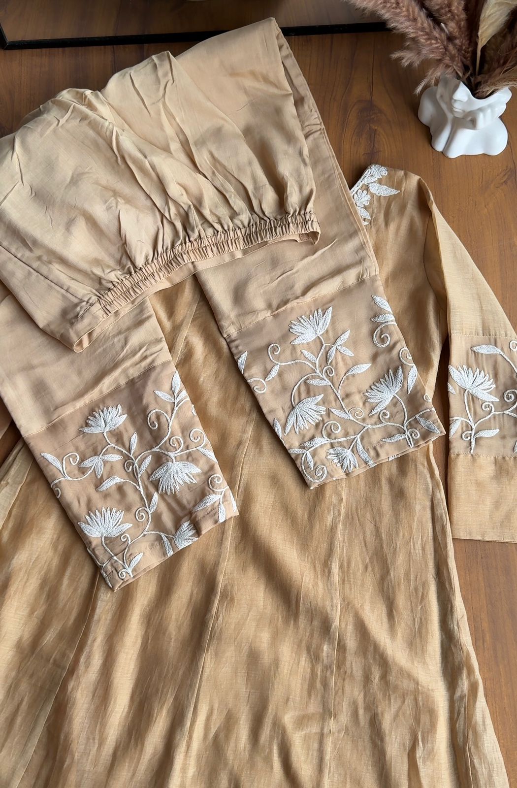 Rajeshwari Handwork V Neck Mul Chanderi Dress(Make to Order)