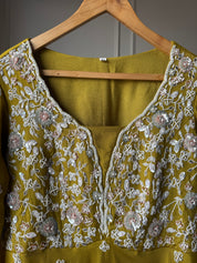 Sharvari hand work asymmetrical kurta with bell bottom pants (Make to Order)