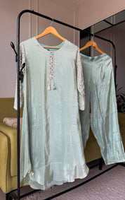 Aisha Heavy Sequin Mirror Work Tissue Organza Kurta With Plazzo