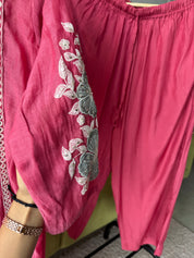 Madhavi Mul Chanderi Cross Cross Neck Handwork Dress