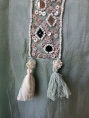 Aisha Heavy Sequin Mirror Work Tissue Organza Kurta With Plazzo