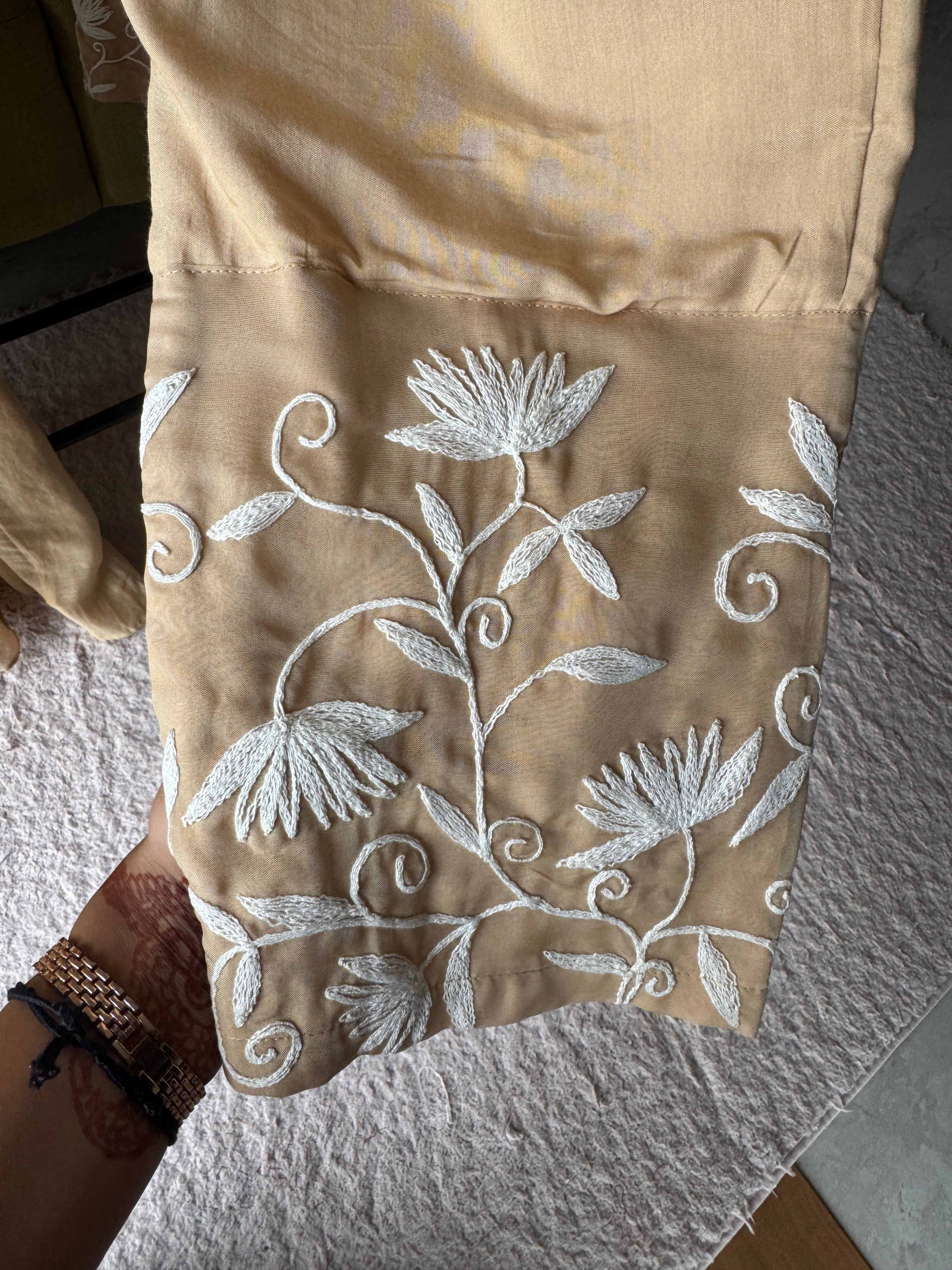 Rajeshwari Handwork V Neck Mul Chanderi Dress(Make to Order)