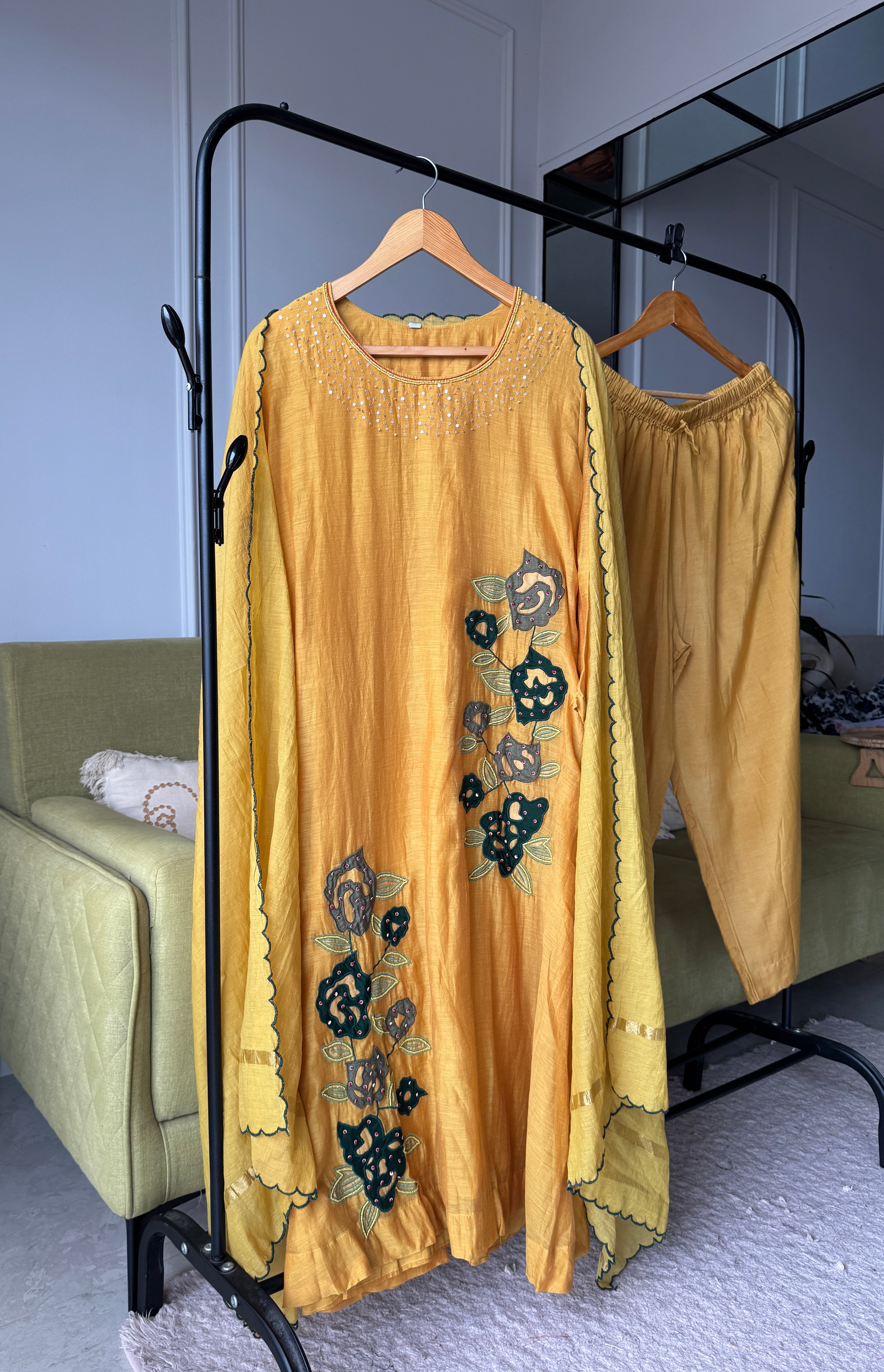 Rani mul chanderi kardana Aline dress with plazzo