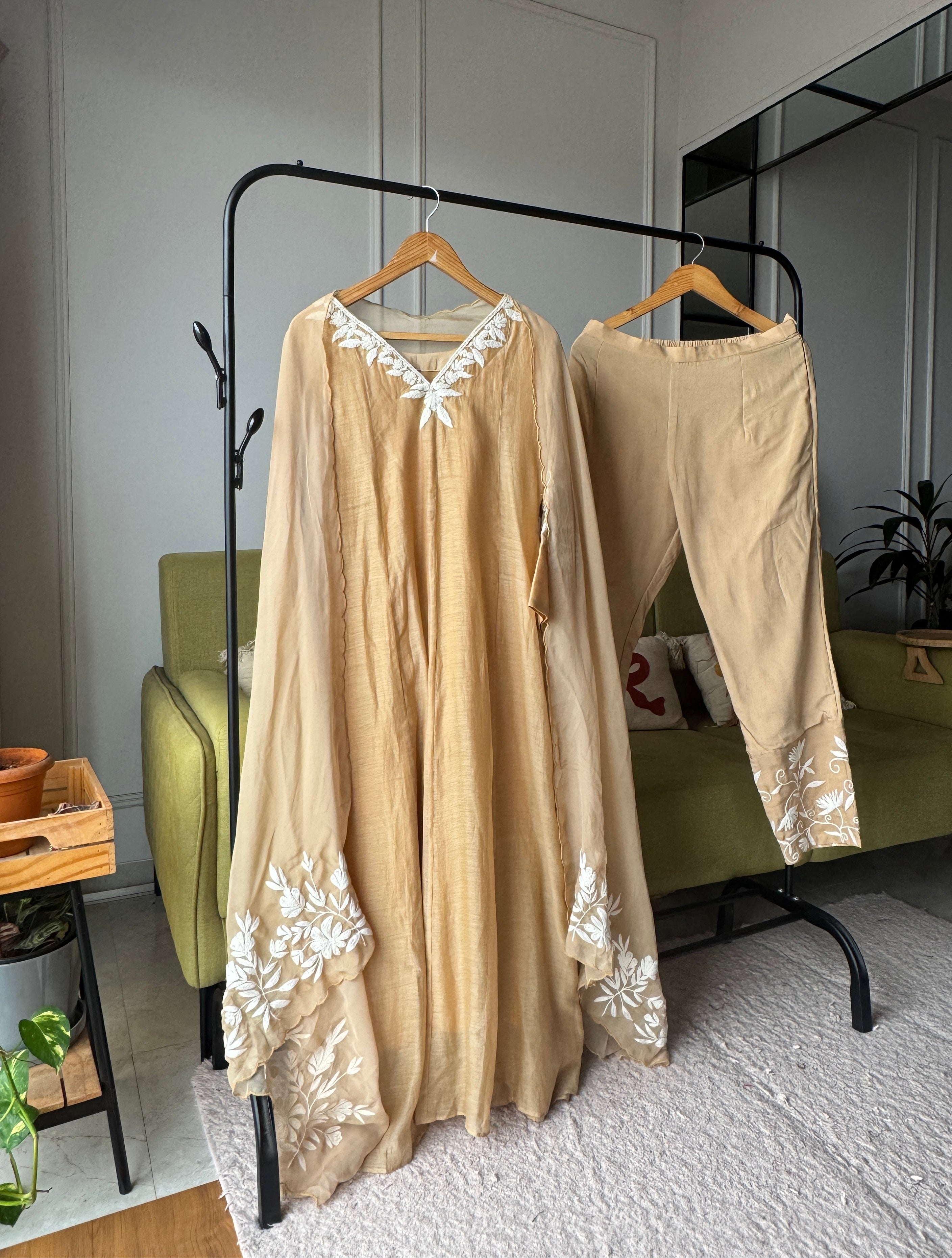 Rajeshwari Handwork V Neck Mul Chanderi Dress(Make to Order)