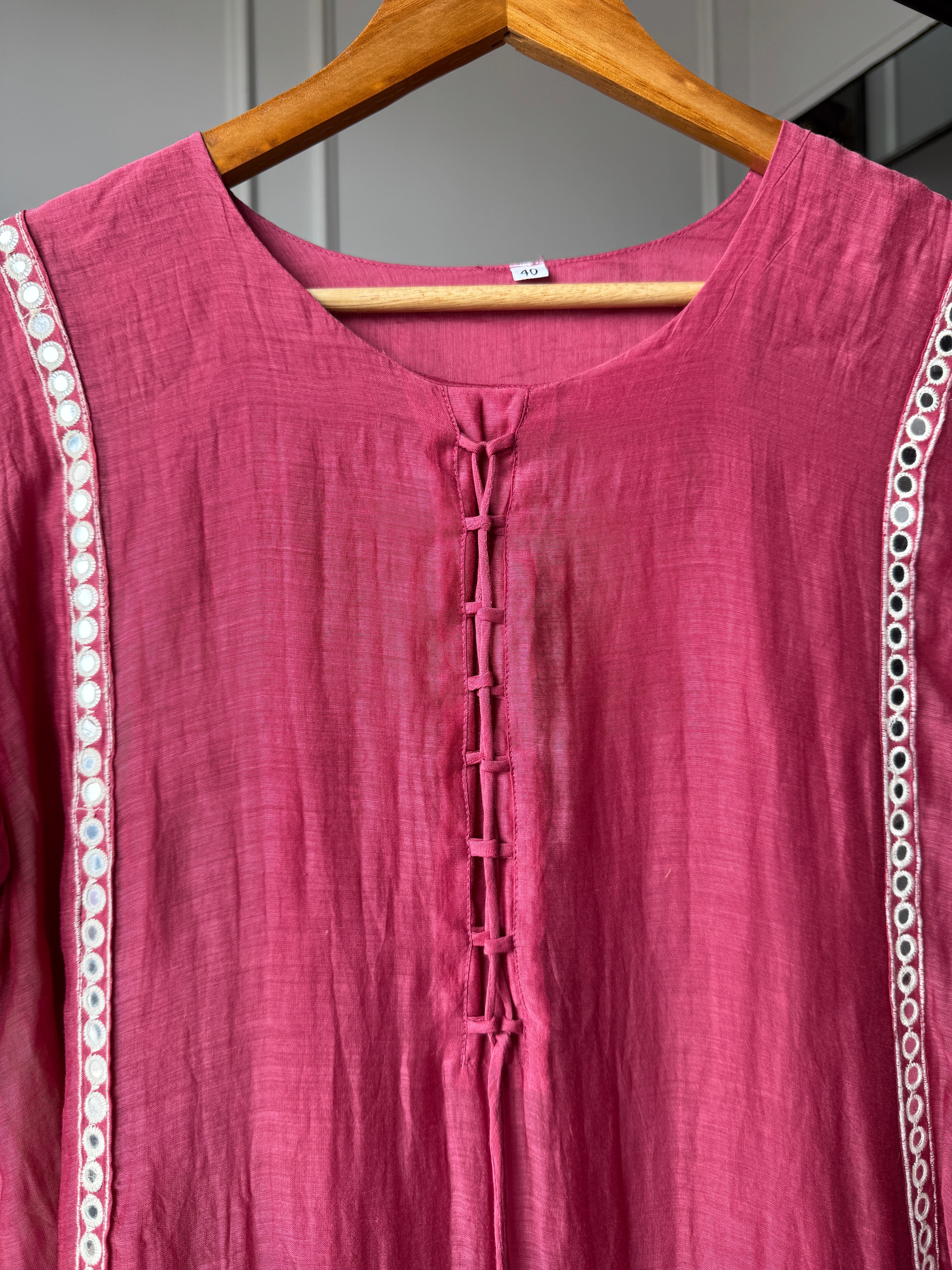 Madhavi Mul Chanderi Cross Cross Neck Handwork Dress