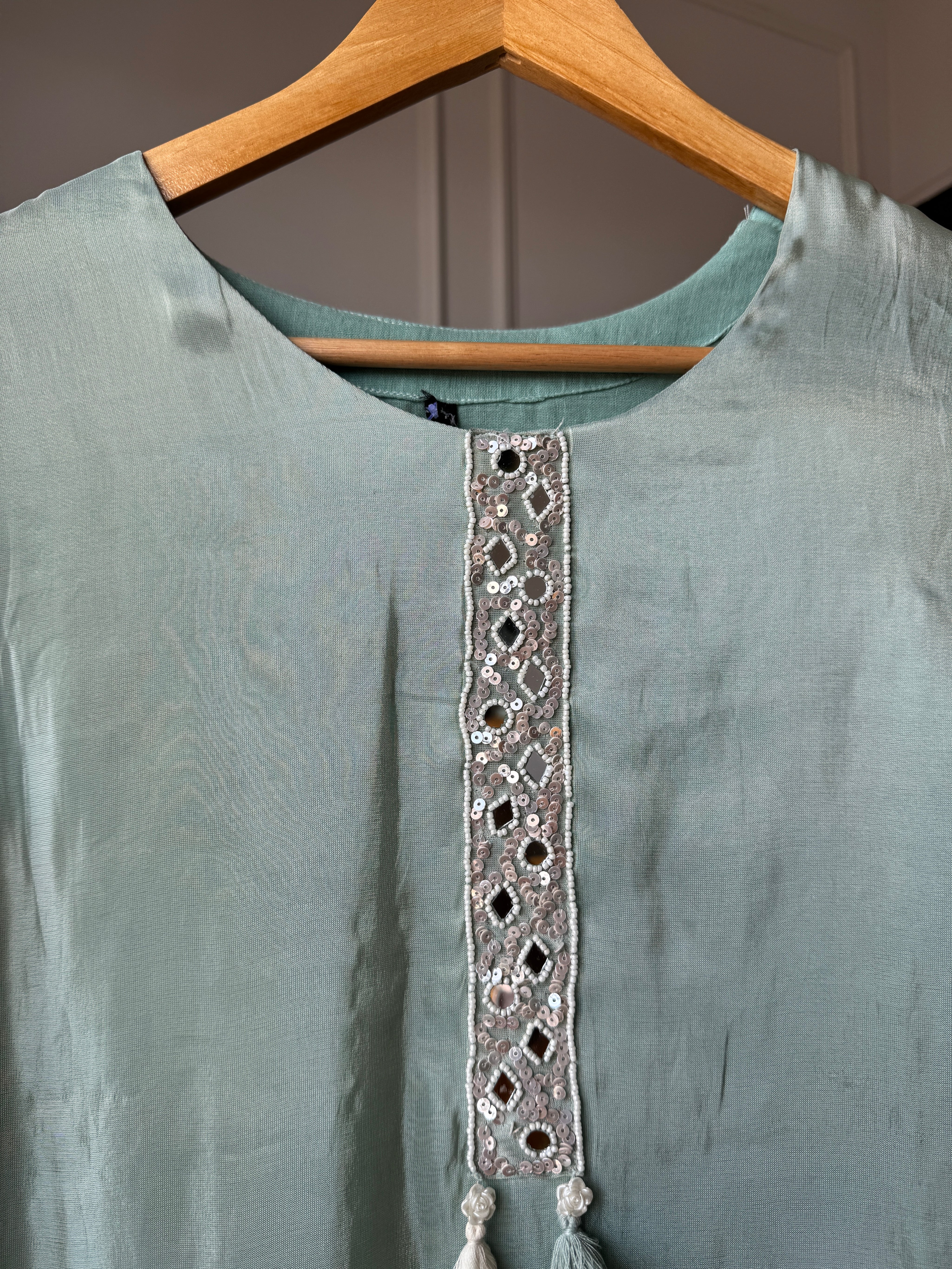 Aisha Heavy Sequin Mirror Work Tissue Organza Kurta With Plazzo