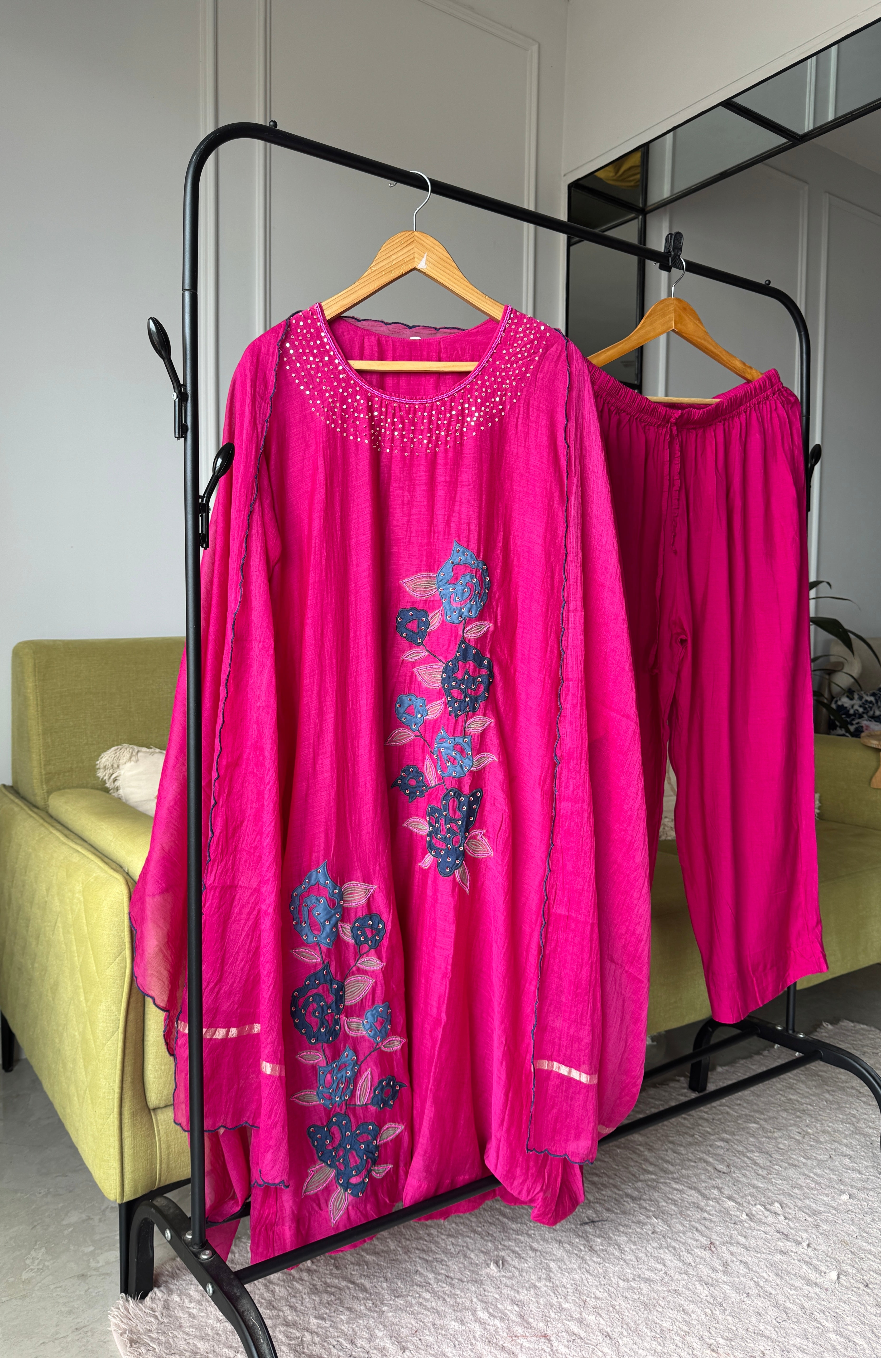 Rani mul chanderi kardana Aline dress with plazzo