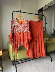 Sharvari hand work asymmetrical kurta with bell bottom pants (Make to Order)