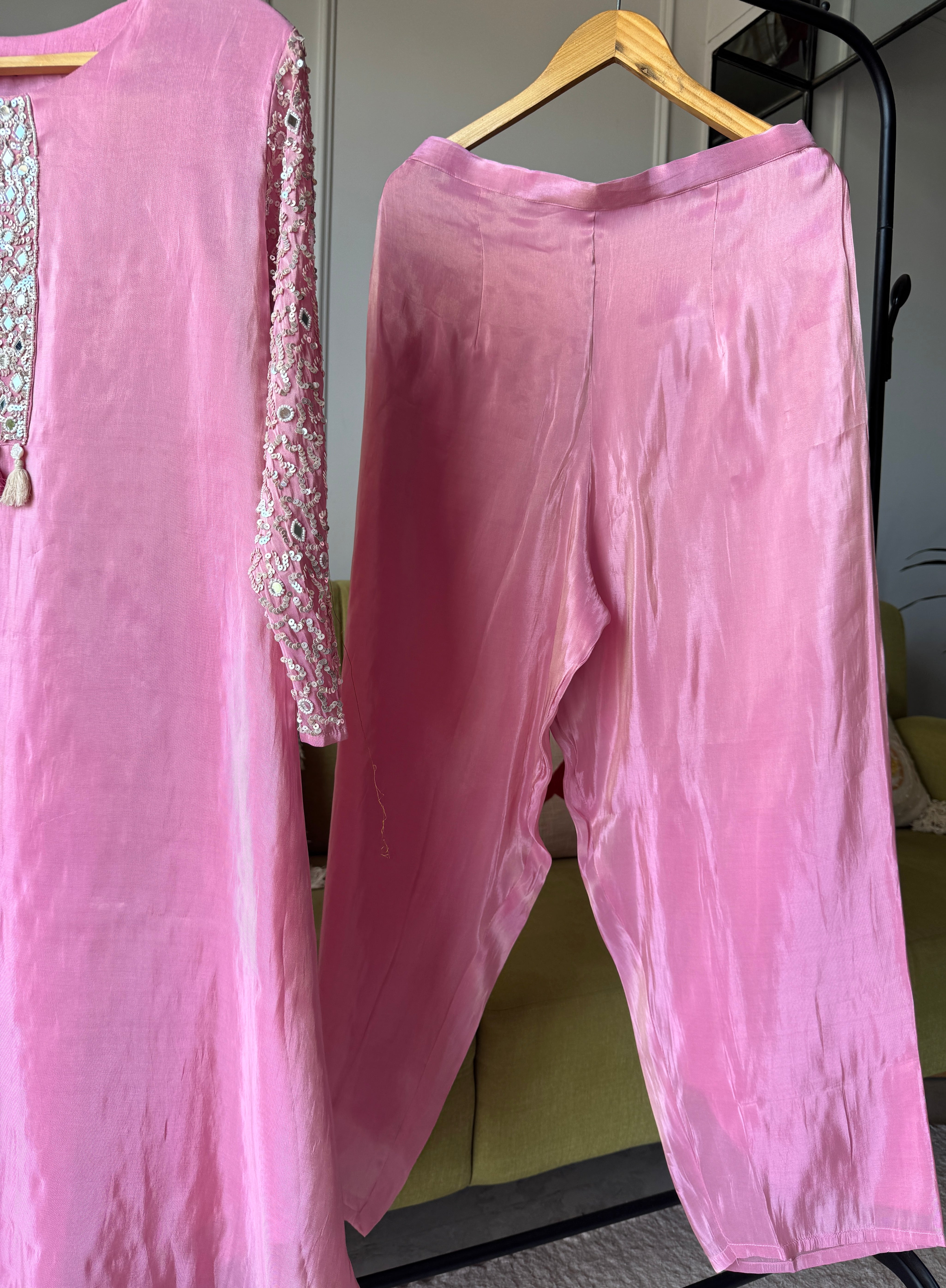 Aisha Heavy Sequin Mirror Work Tissue Organza Kurta With Plazzo