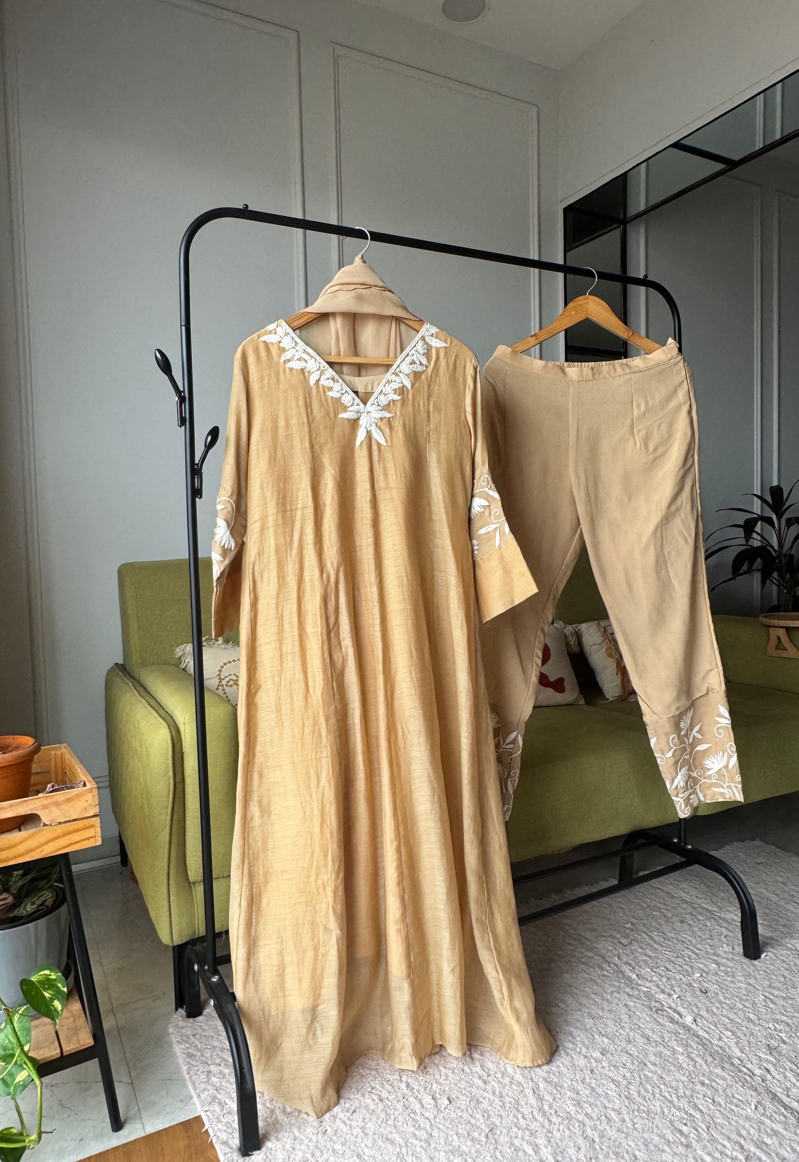 Rajeshwari Handwork V Neck Mul Chanderi Dress(Make to Order)