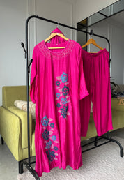 Rani mul chanderi kardana Aline dress with plazzo