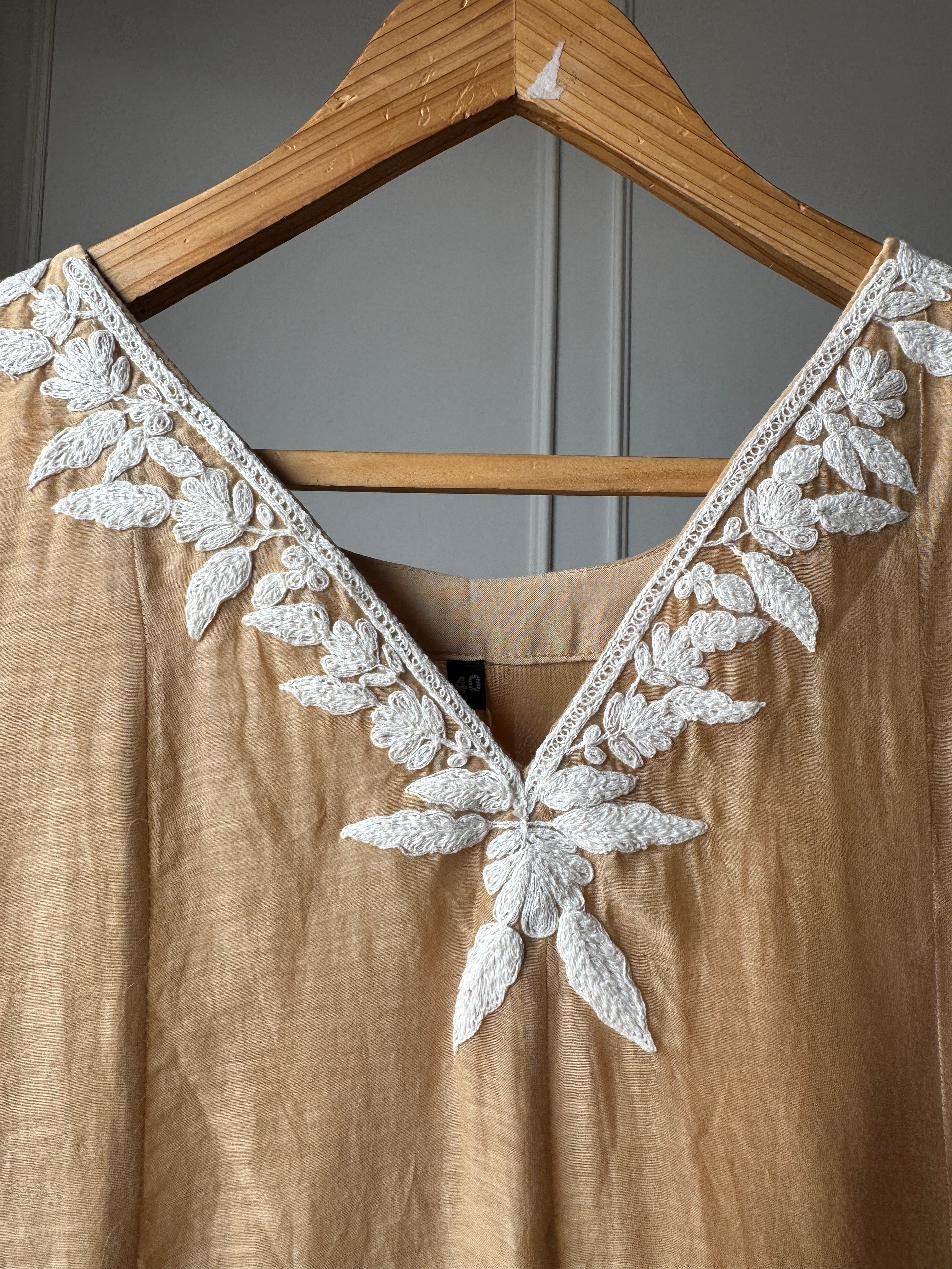 Rajeshwari Handwork V Neck Mul Chanderi Dress(Make to Order)