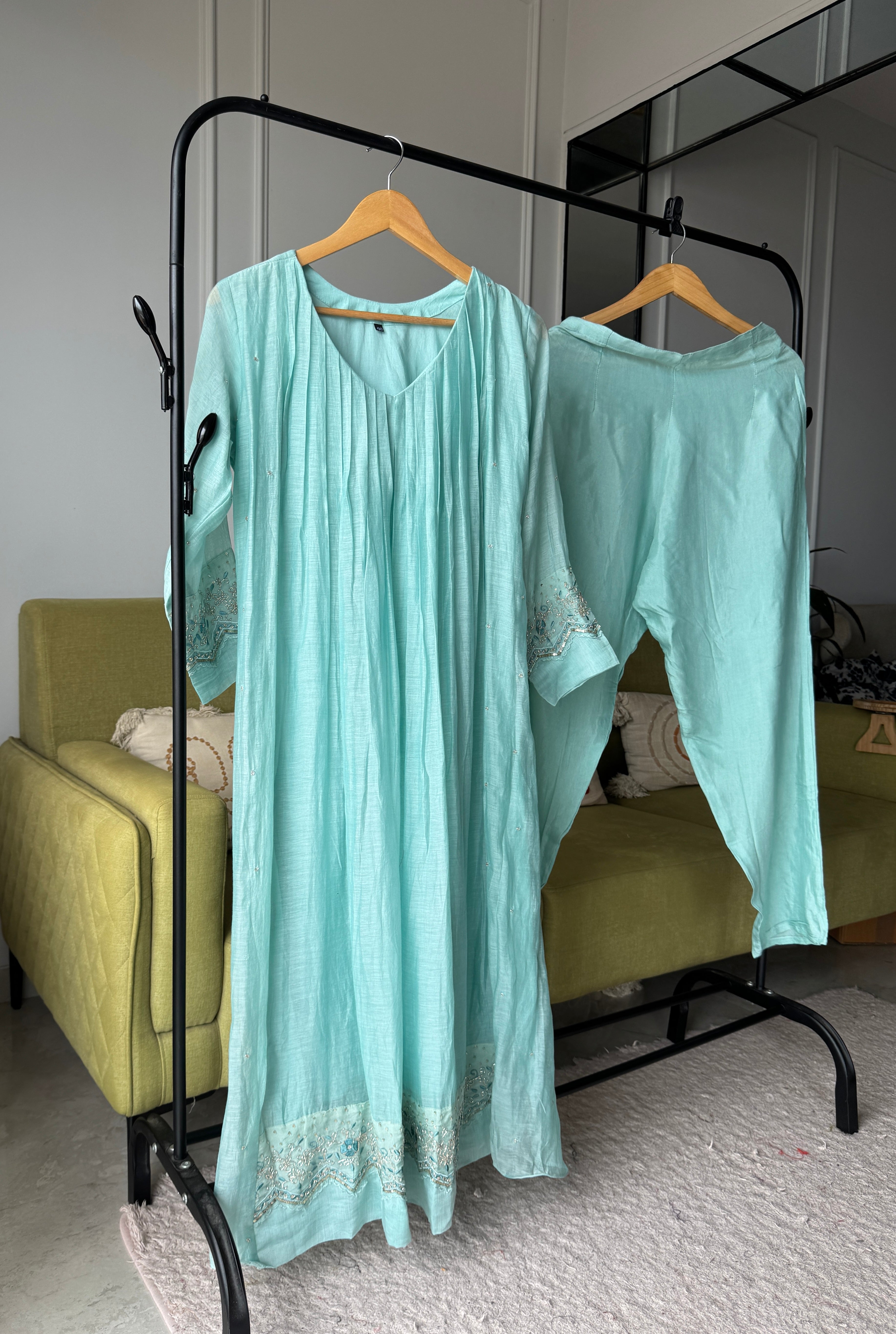 Priyanka Mul Chanderi Pleated Handwork Dress