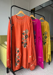 Rani mul chanderi kardana Aline dress with plazzo