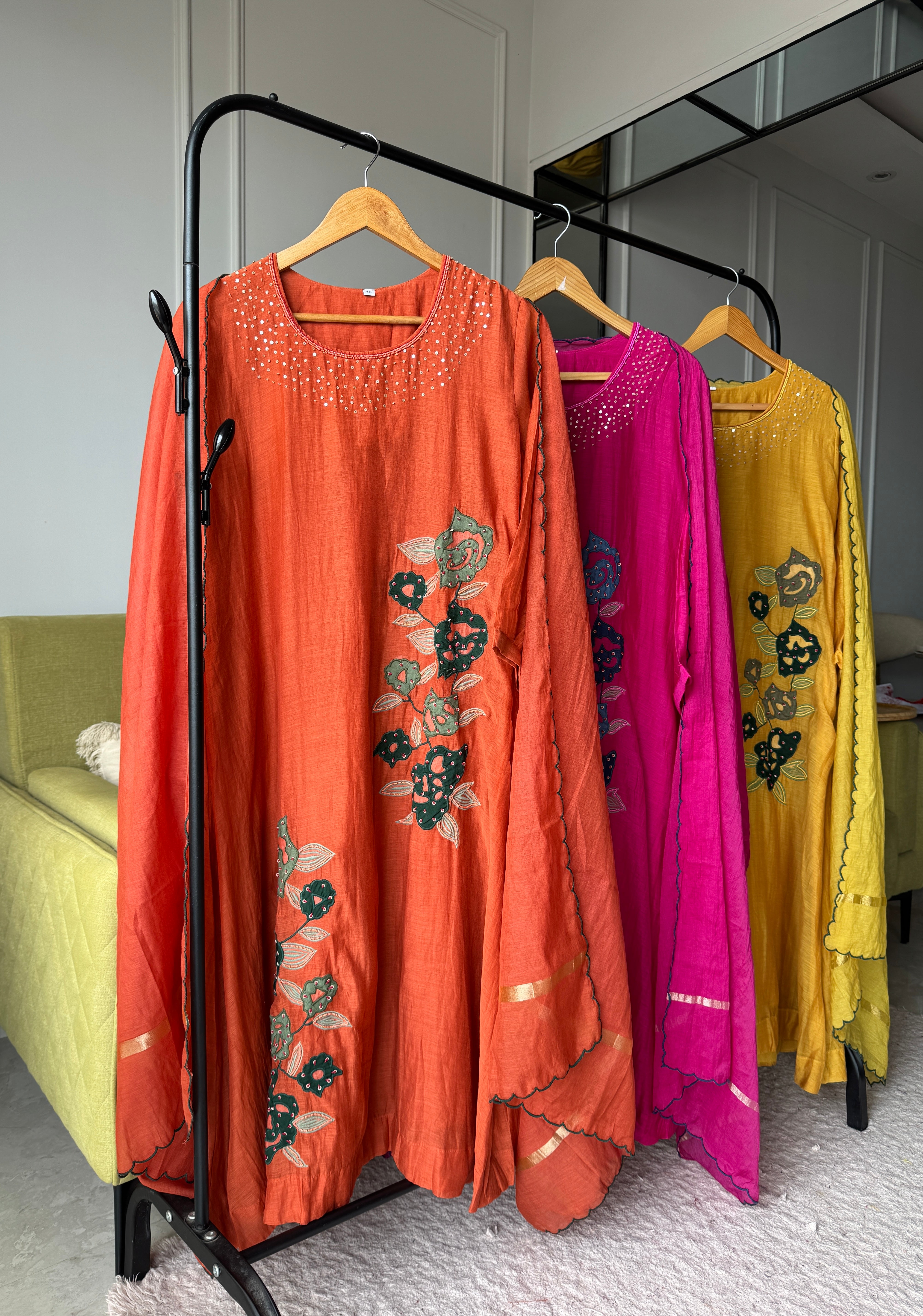 Rani mul chanderi kardana Aline dress with plazzo