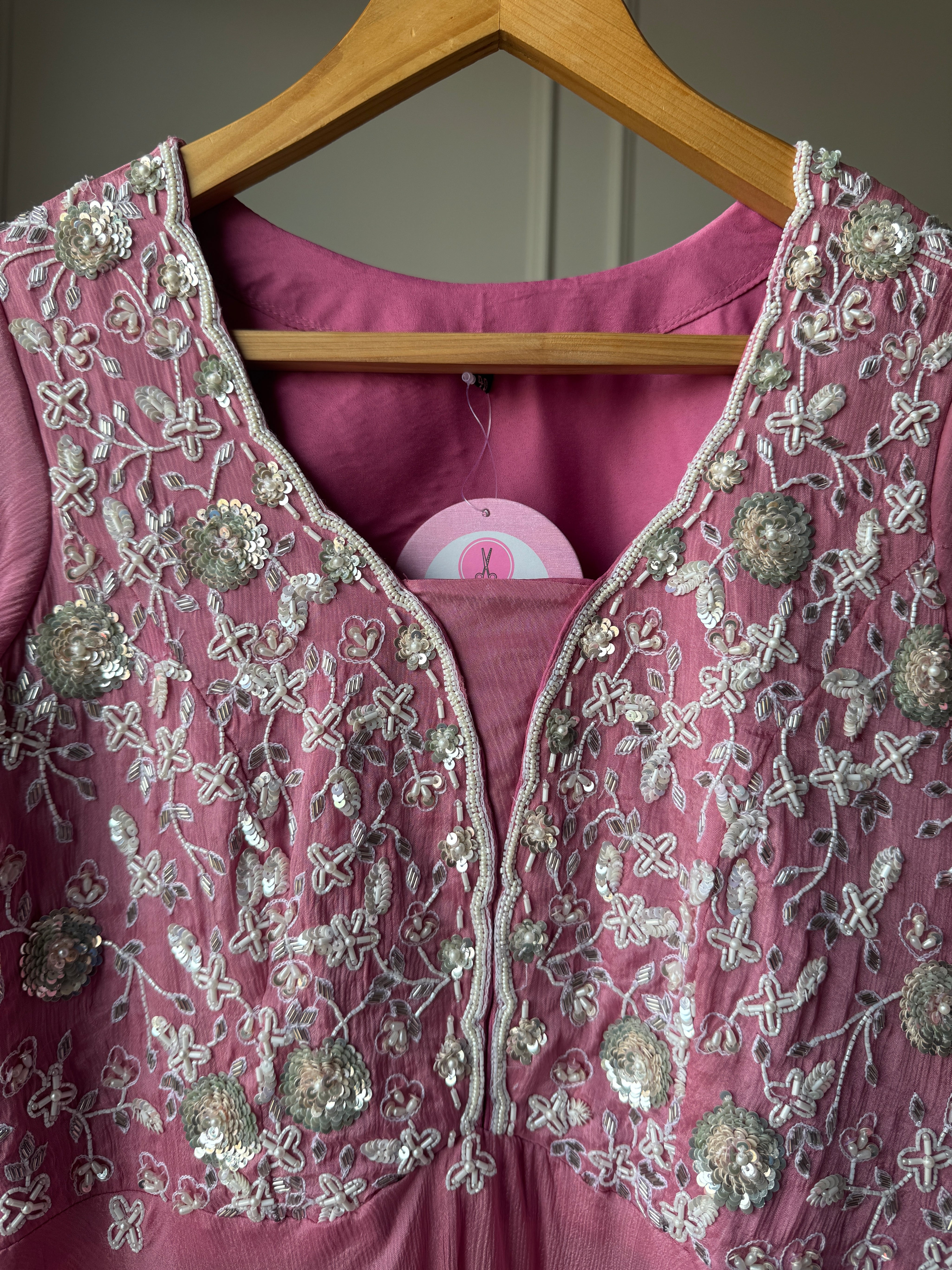 Sharvari hand work asymmetrical kurta with bell bottom pants (Make to Order)