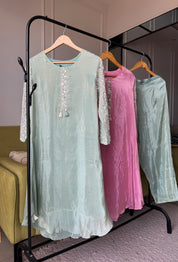 Aisha Heavy Sequin Mirror Work Tissue Organza Kurta With Plazzo