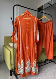 Madhavi Mul Chanderi Cross Cross Neck Handwork Dress