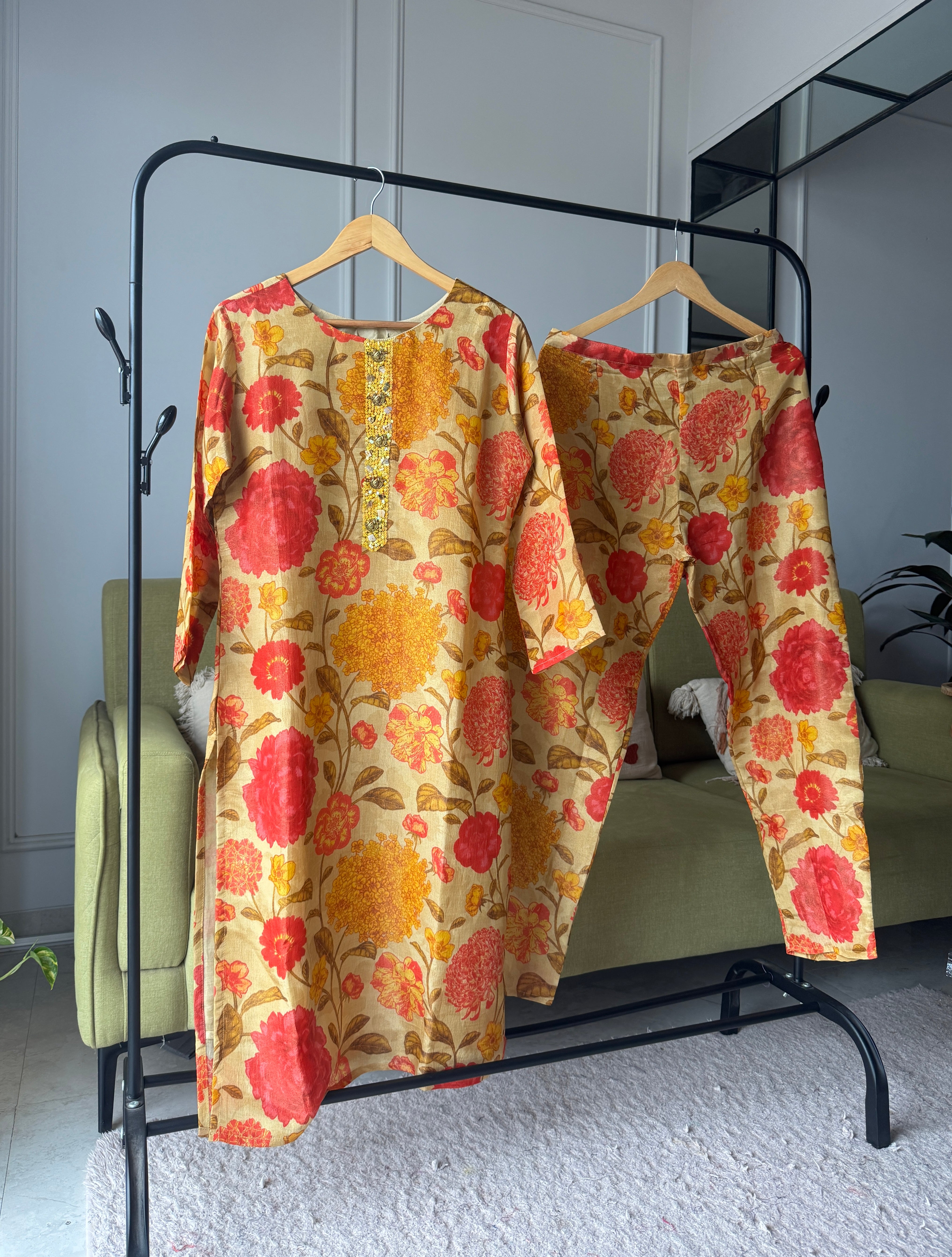 Orange Floral Tissue