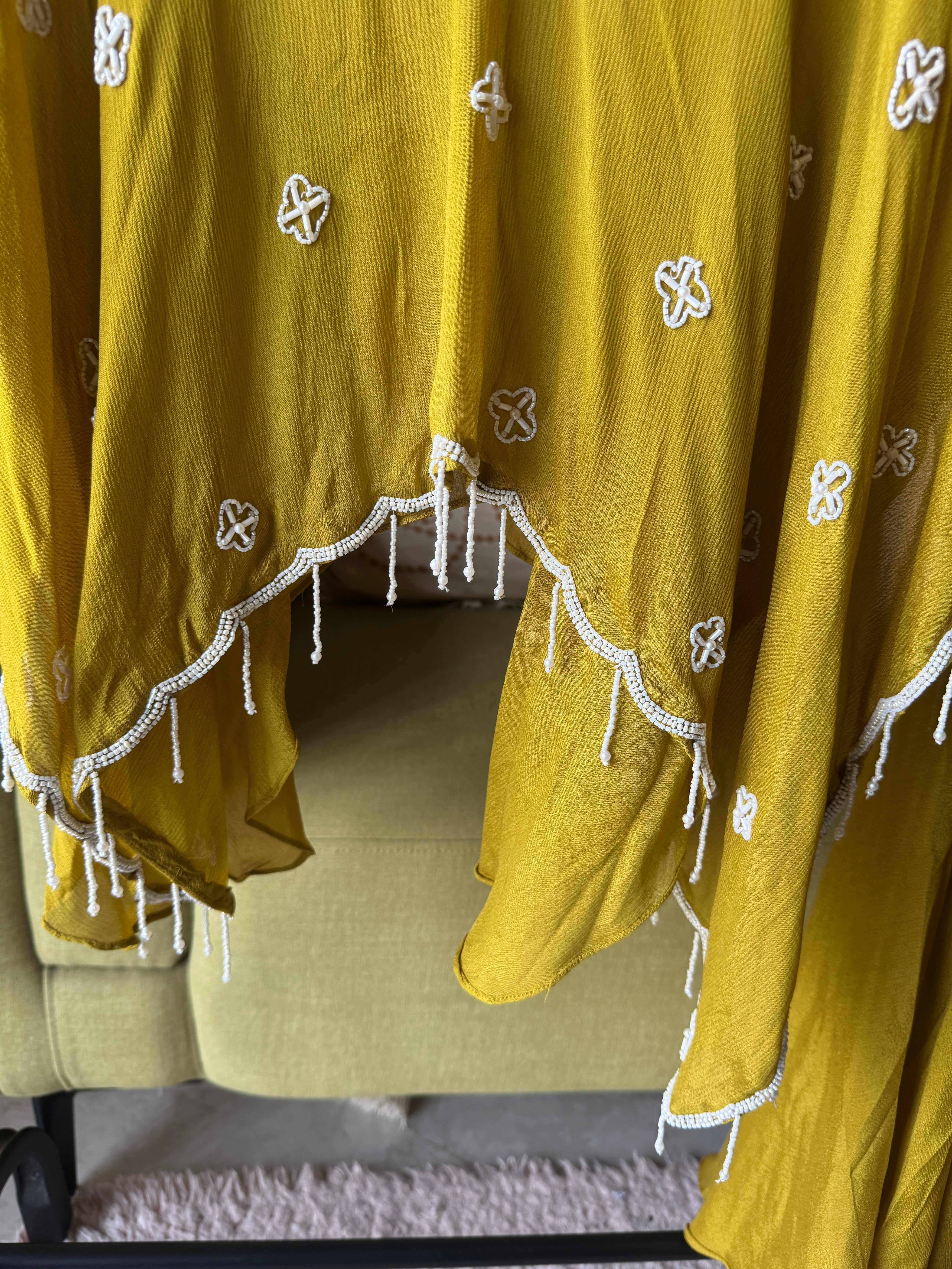 Sharvari hand work asymmetrical kurta with bell bottom pants (Make to Order)