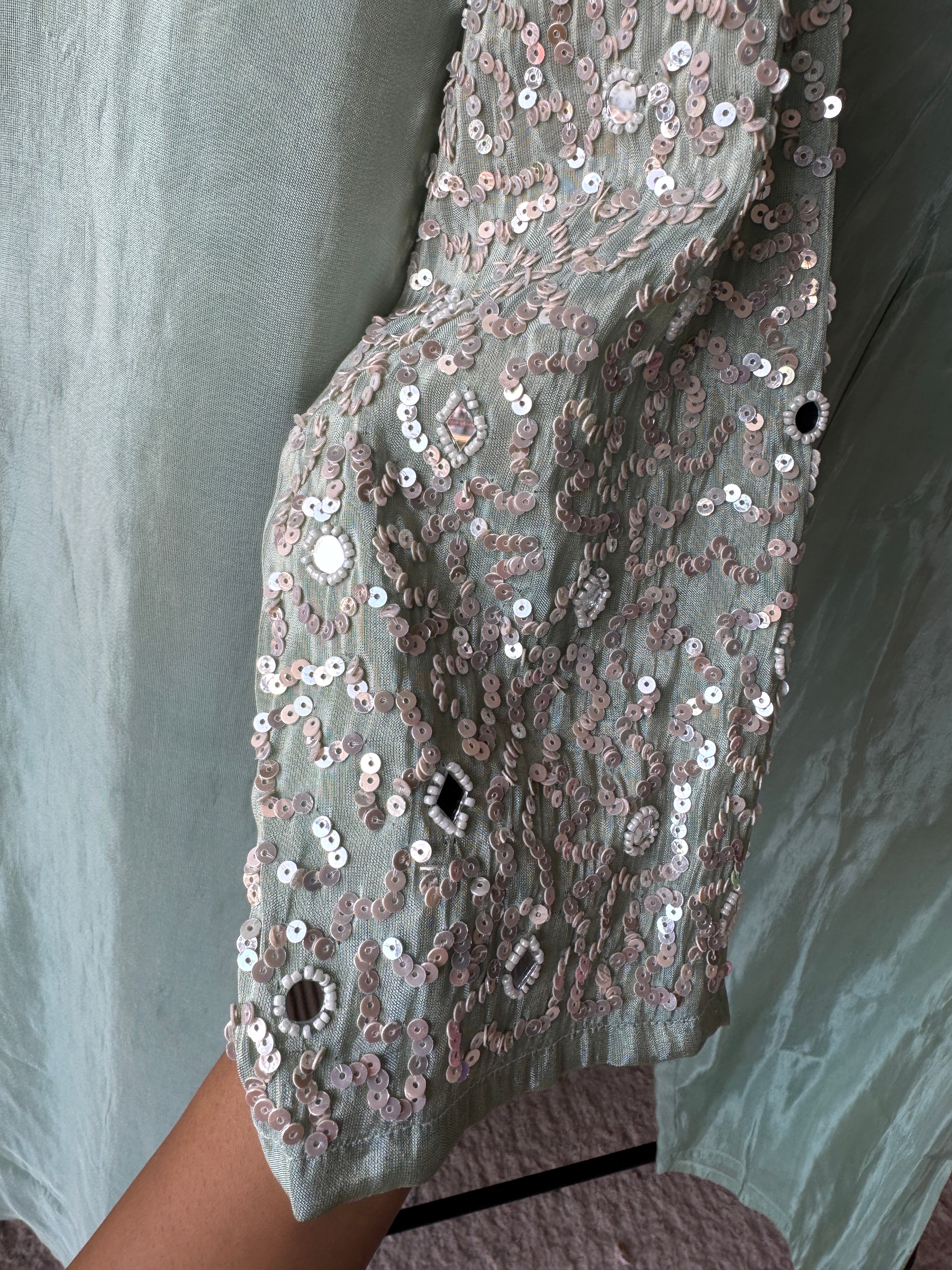 Aisha Heavy Sequin Mirror Work Tissue Organza Kurta With Plazzo