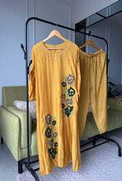 Rani mul chanderi kardana Aline dress with plazzo