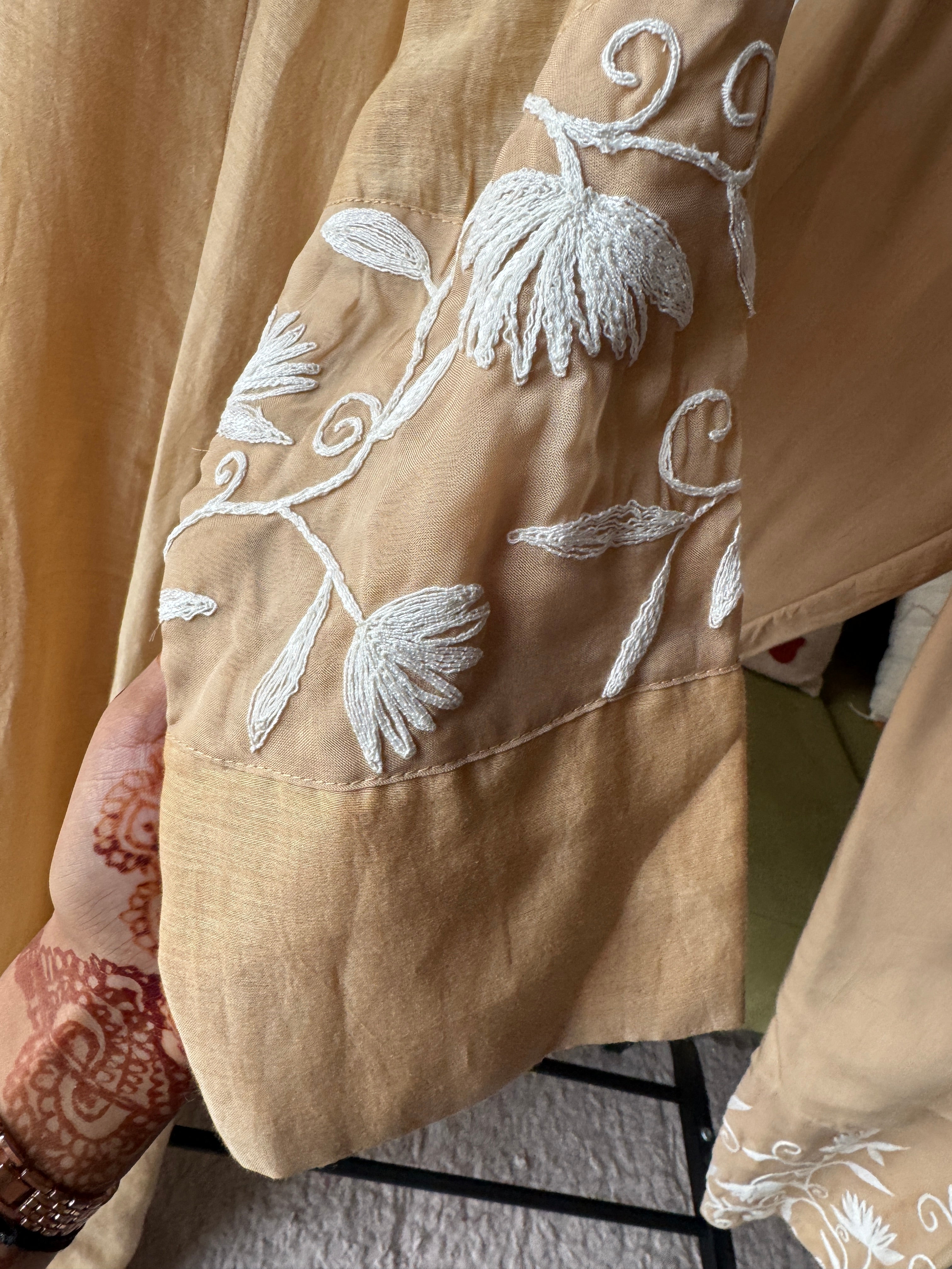 Rajeshwari Handwork V Neck Mul Chanderi Dress(Make to Order)