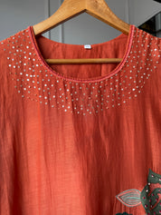 Rani mul chanderi kardana Aline dress with plazzo