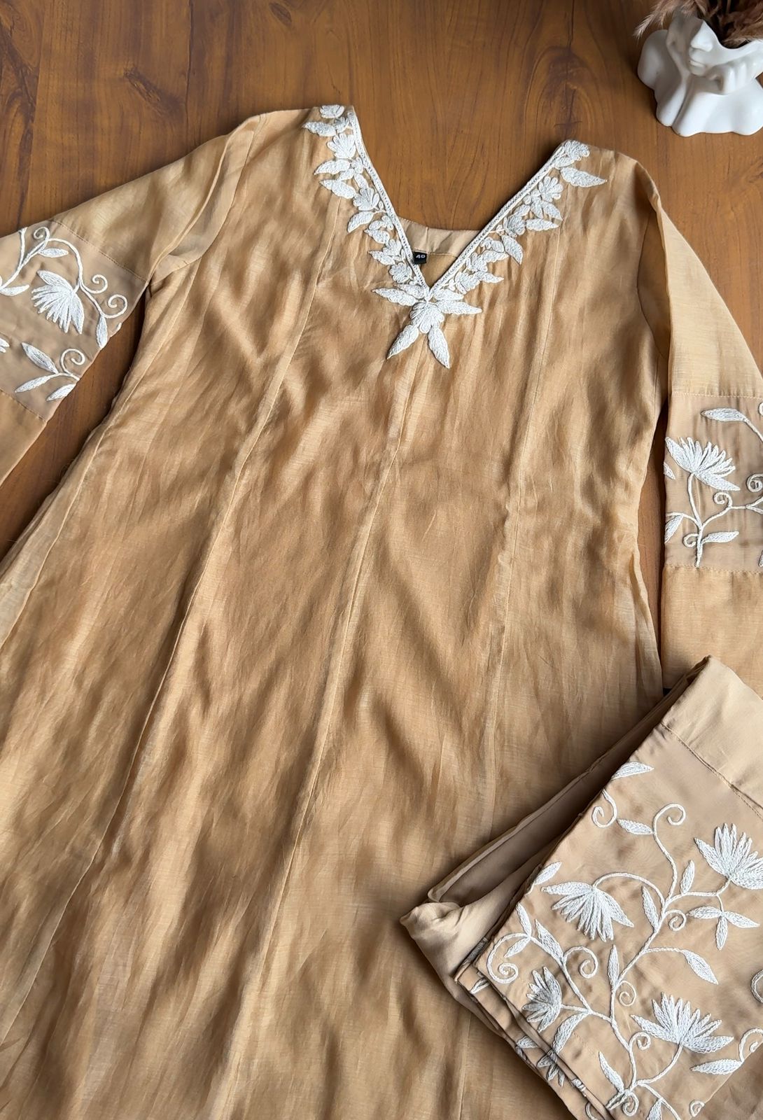 Rajeshwari Handwork V Neck Mul Chanderi Dress(Make to Order)