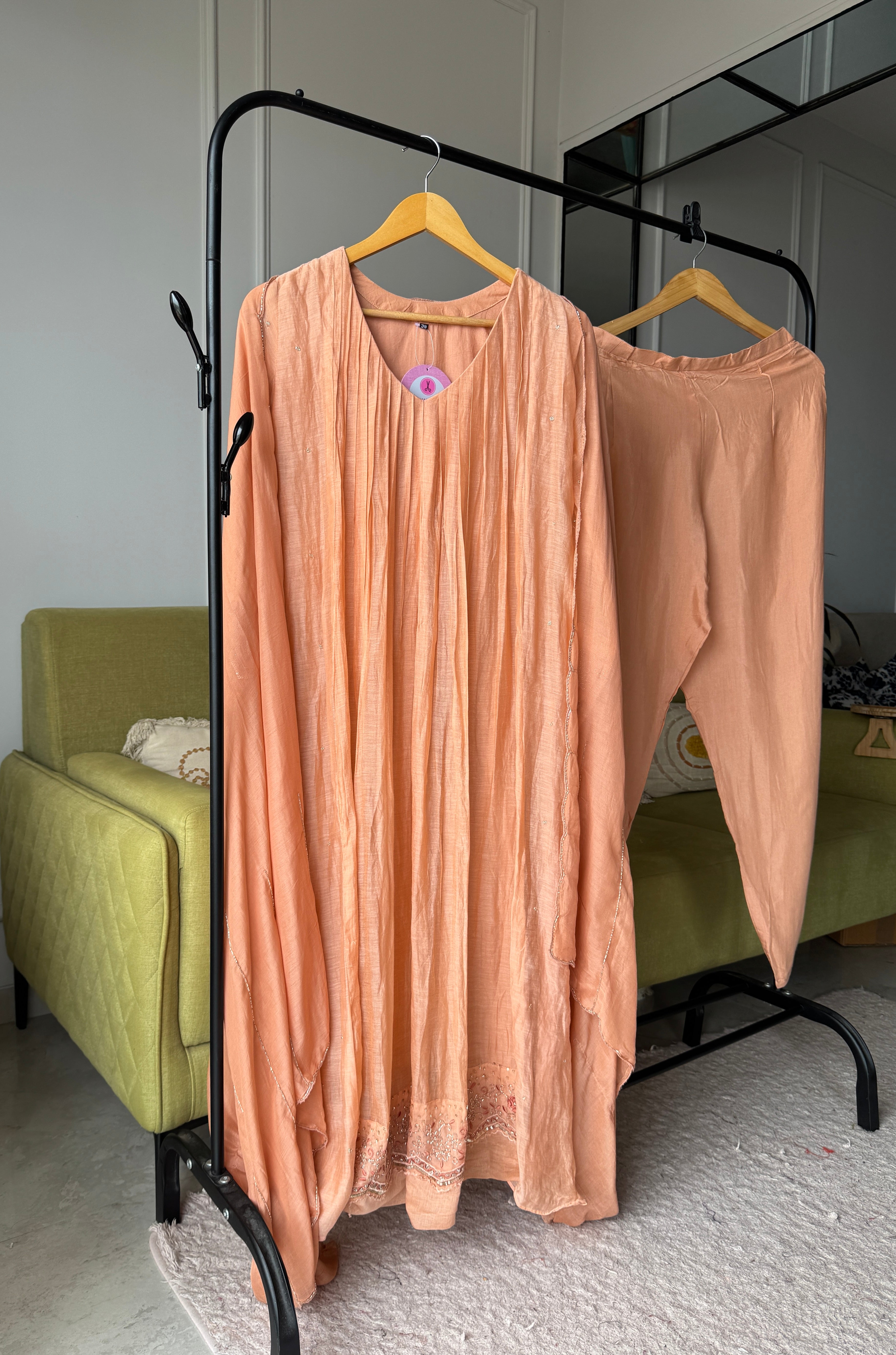 Priyanka Mul Chanderi Pleated Handwork Dress