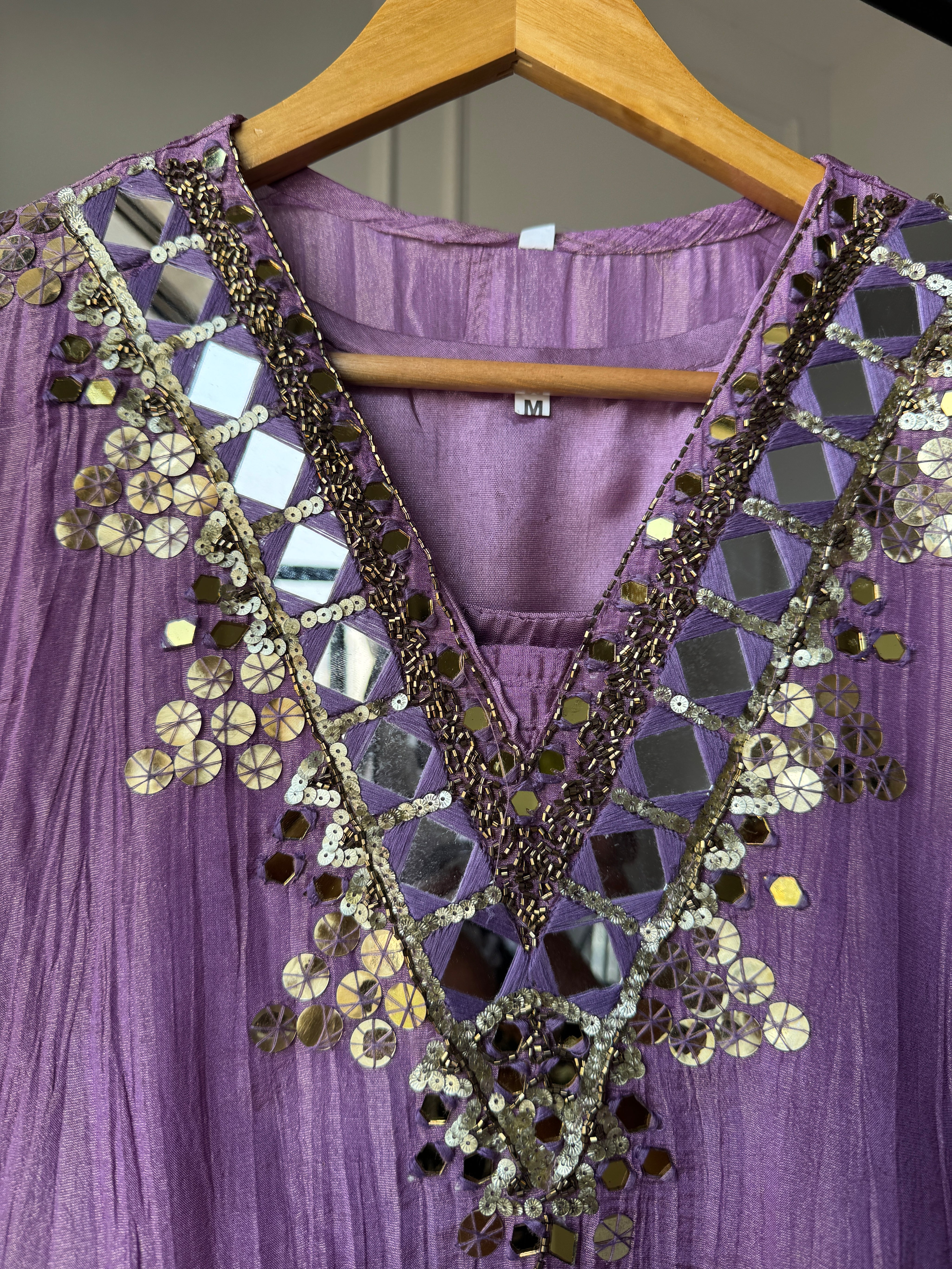 Shama Mirror Work Tissue Shimmer Kurta With Inner And Pants