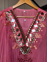 Shama Mirror Work Tissue Shimmer Kurta With Inner And Pants